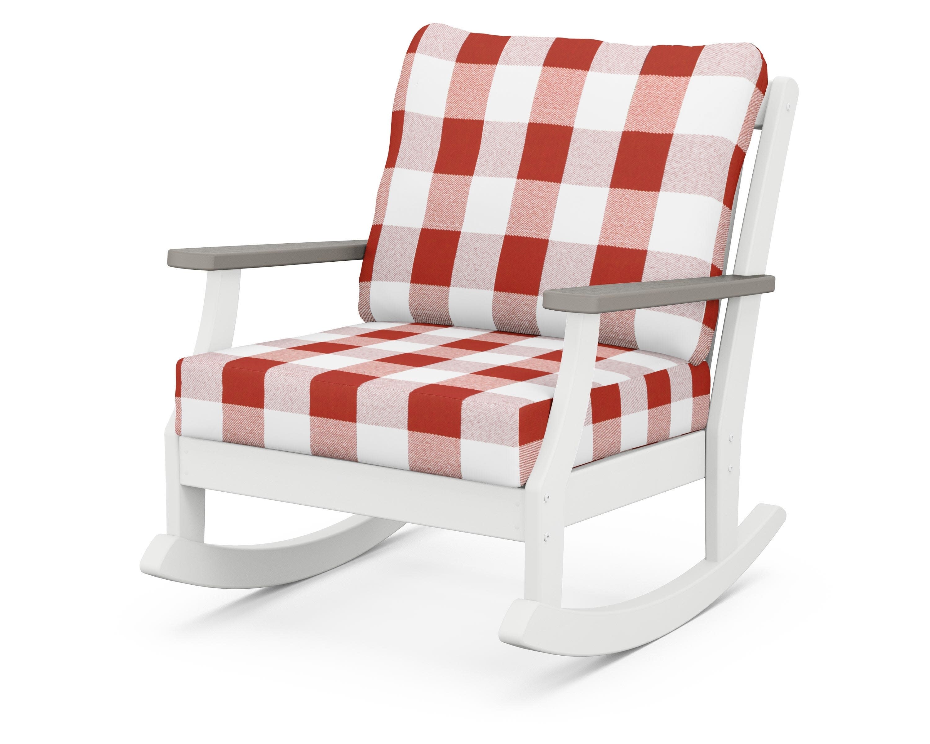 Braxton Deep Seating Rocking Chair in White / Driftwood / Buffalo Plaid Crimson
