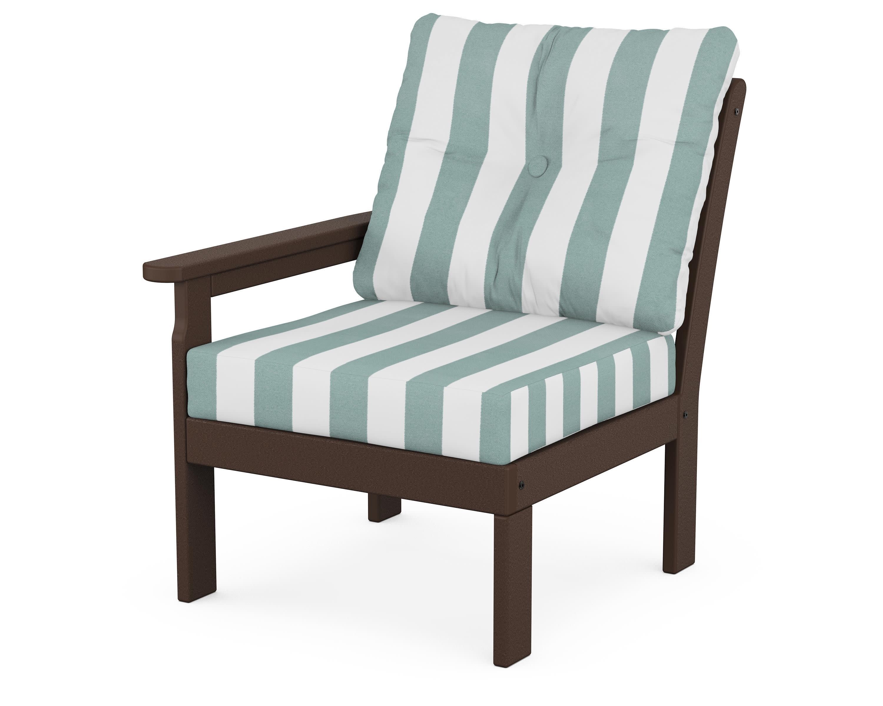 Vineyard Modular Left Arm Chair in Mahogany / Cabana Stripe Glacier Spa