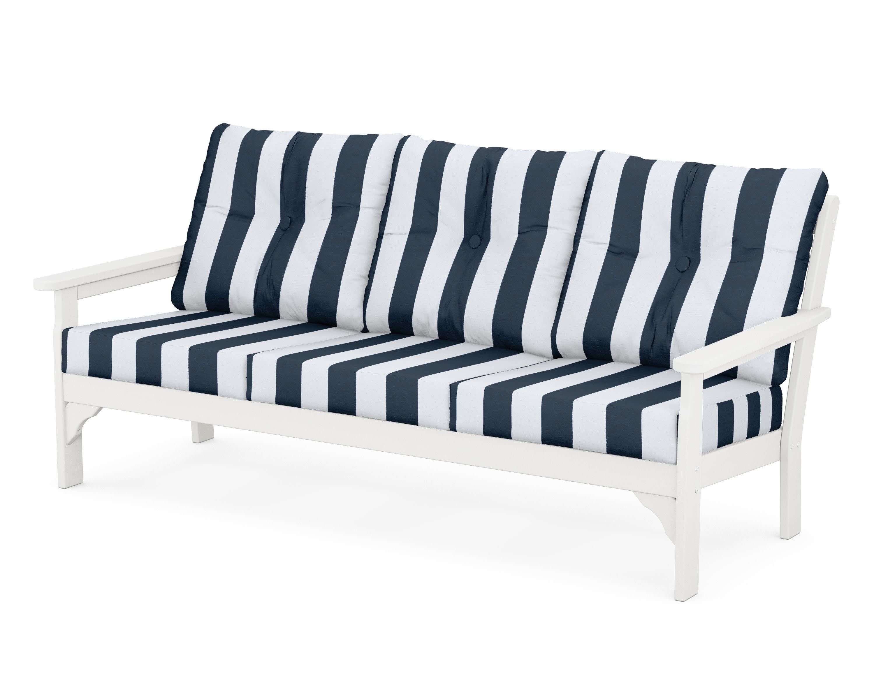 Vineyard Deep Seating Sofa in White / Cabana Stripe Marine Indigo