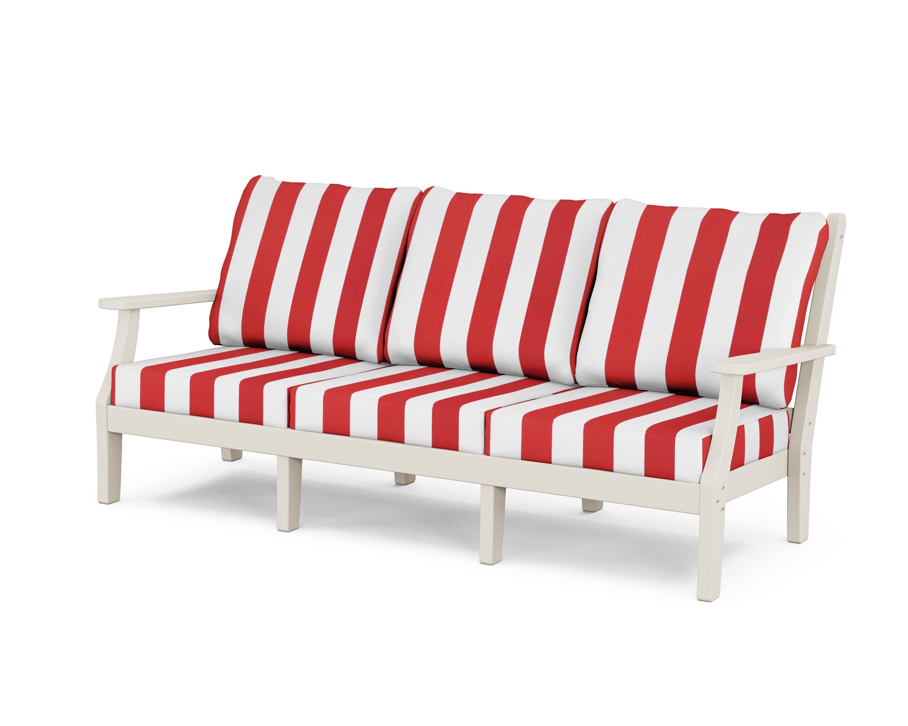 Wovendale Deep Seating Sofa in Sand / Cabana Stripe Crimson