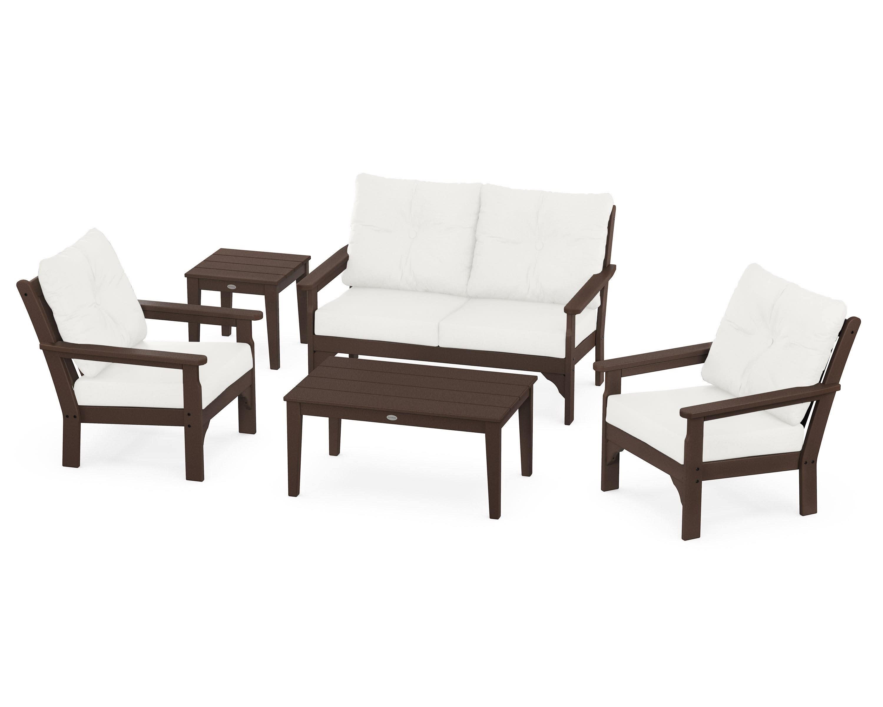 Vineyard 5-Piece Deep Seating Set in Mahogany / Natural Linen