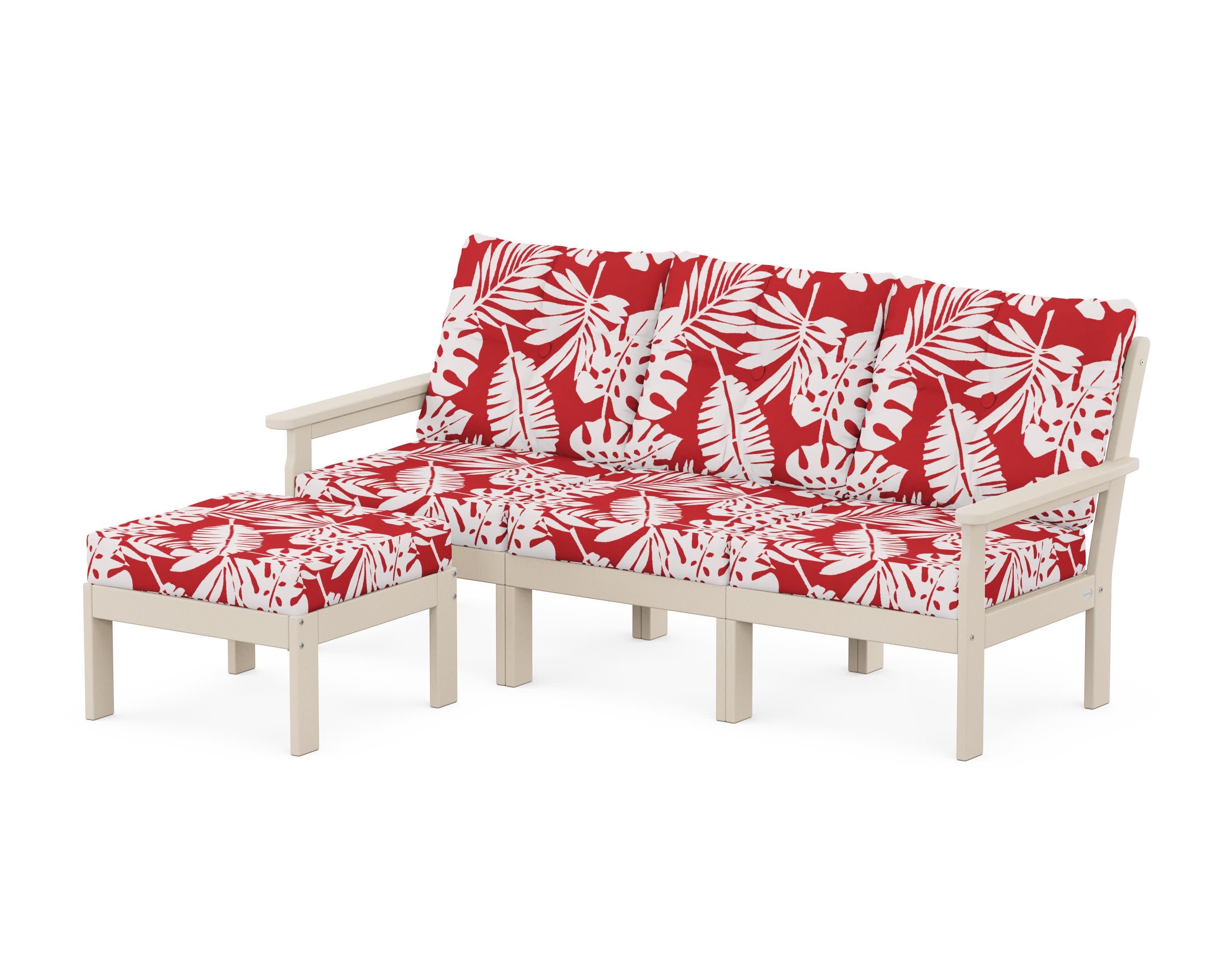 Vineyard 4-Piece Sectional with Ottoman in Sand / Leaf Crimson