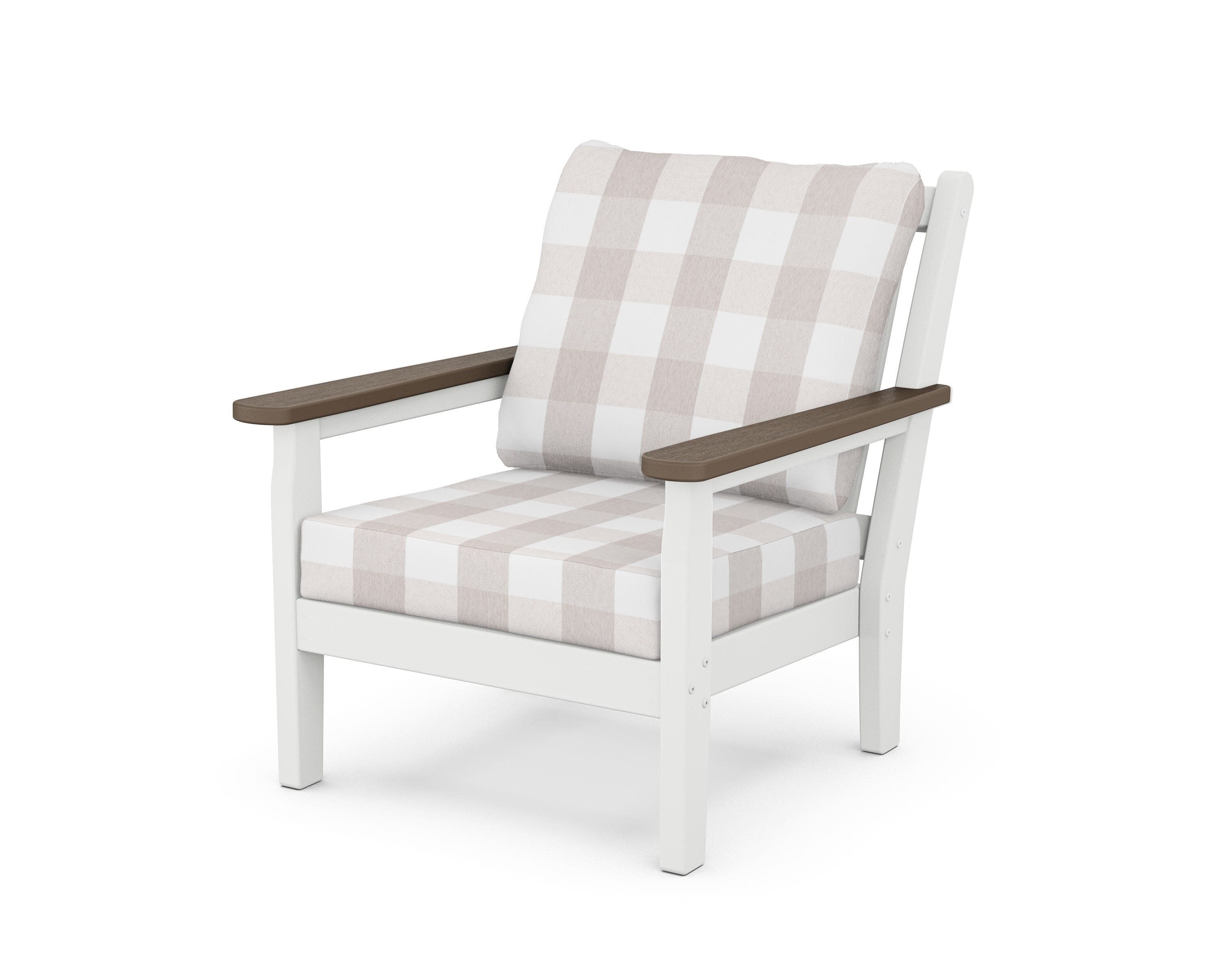 Chippendale Deep Seating Chair in White / Kona / Buffalo Plaid Dune Burlap