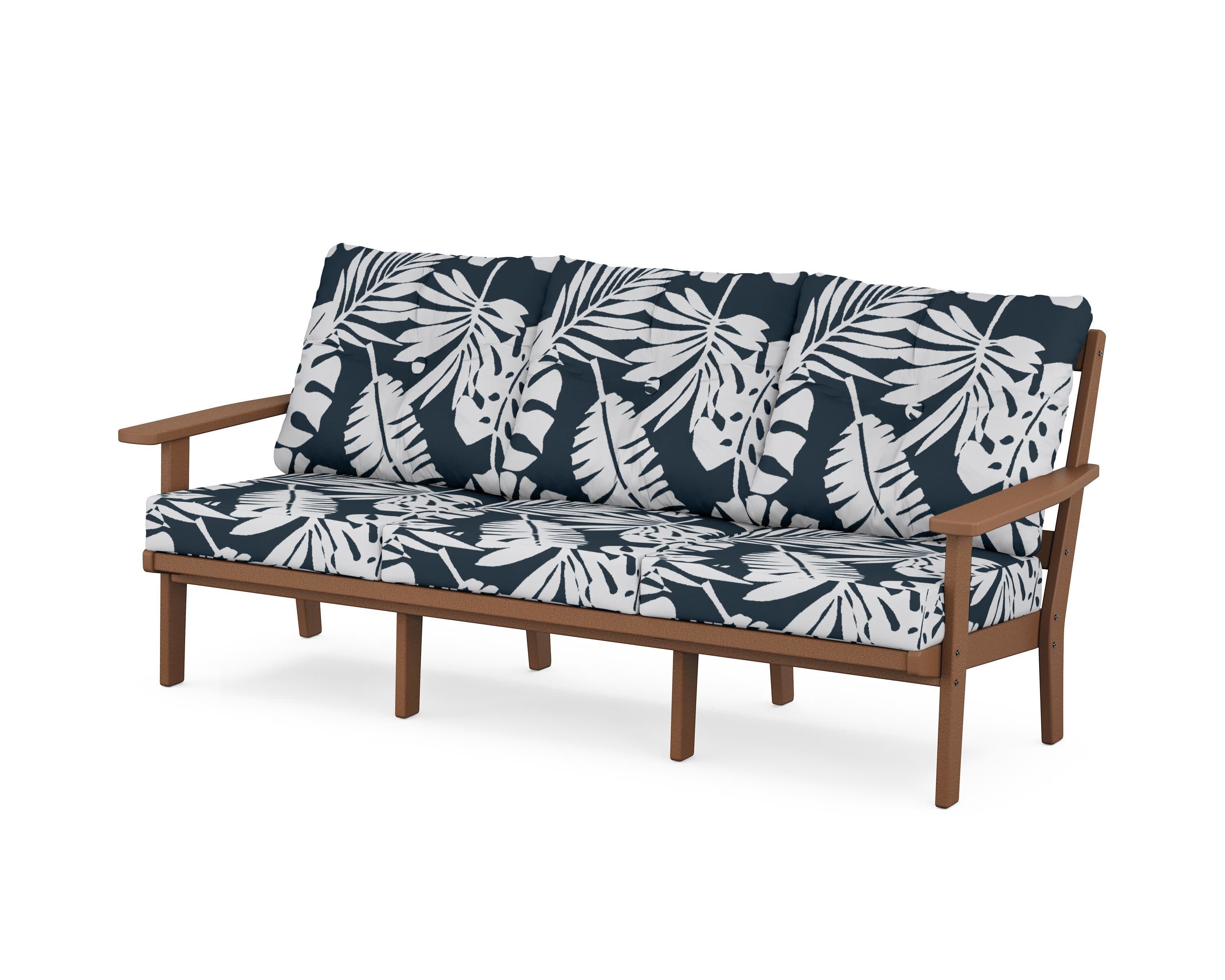 Oxford Deep Seating Sofa in Teak / Leaf Marine Indigo