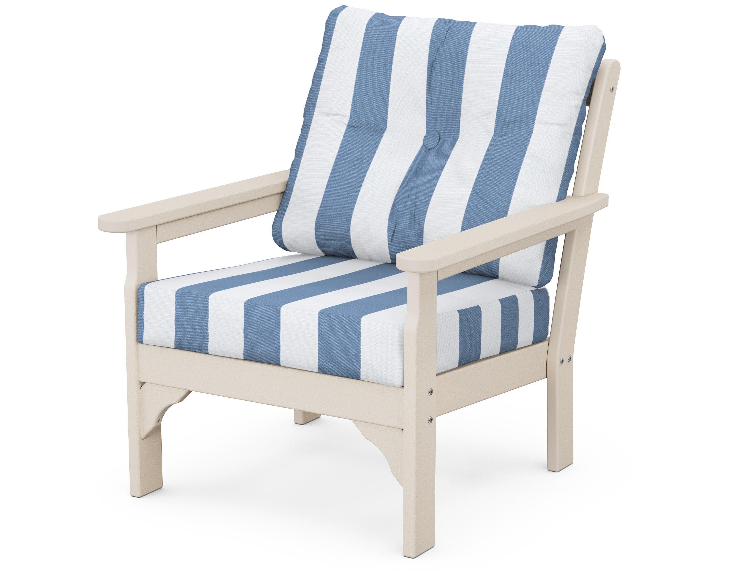 Vineyard Deep Seating Chair in Sand / Cabana Stripe Sky Blue