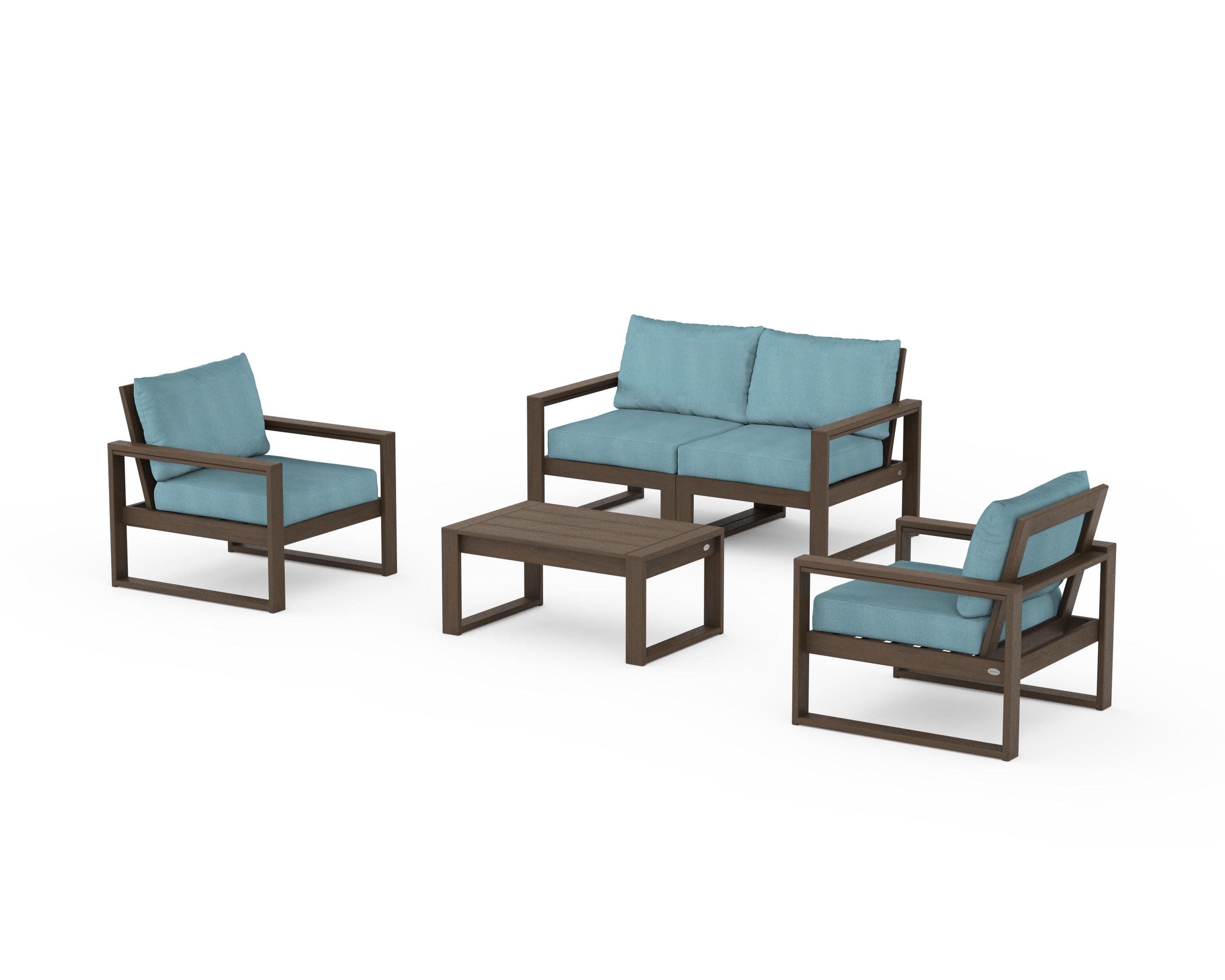 EDGE Sectional 4-Piece Deep Seating Set with Loveseat in Kona / Lattice Sky Blue