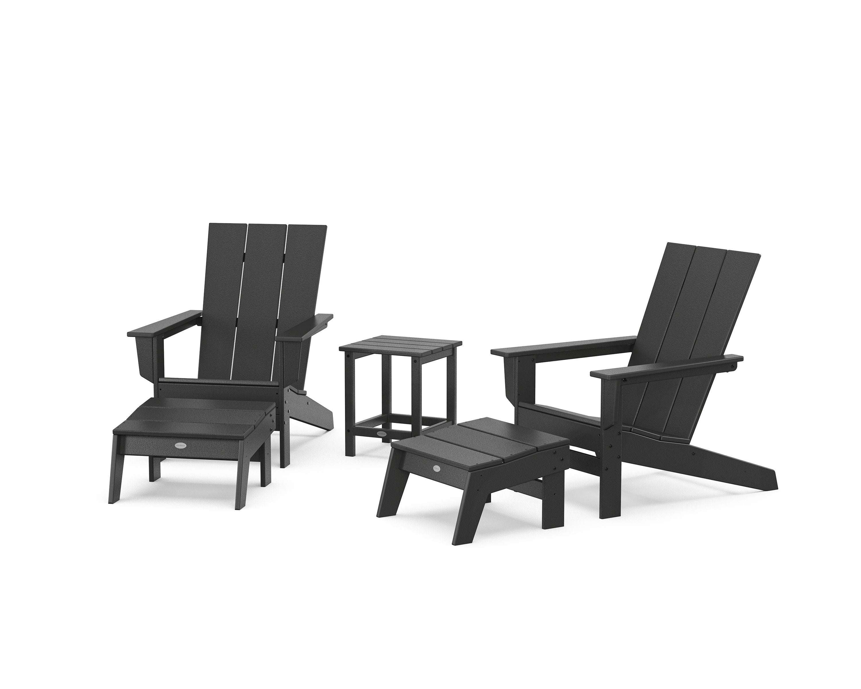 5-Piece Modern Studio Adirondack Set with Ottomans and Side Table in Black