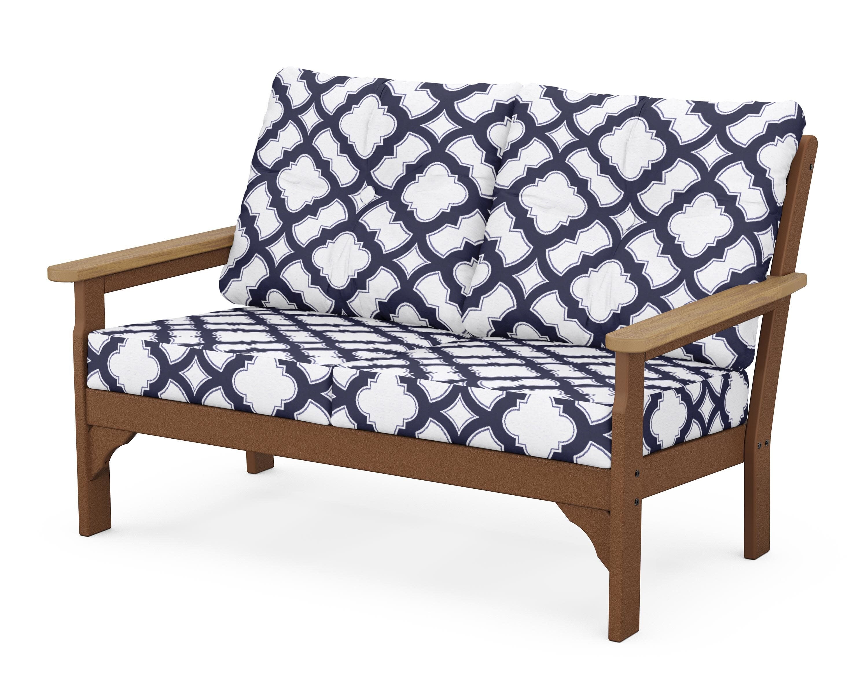 Vineyard Deep Seating Loveseat in Teak / Natural / Trellis Navy