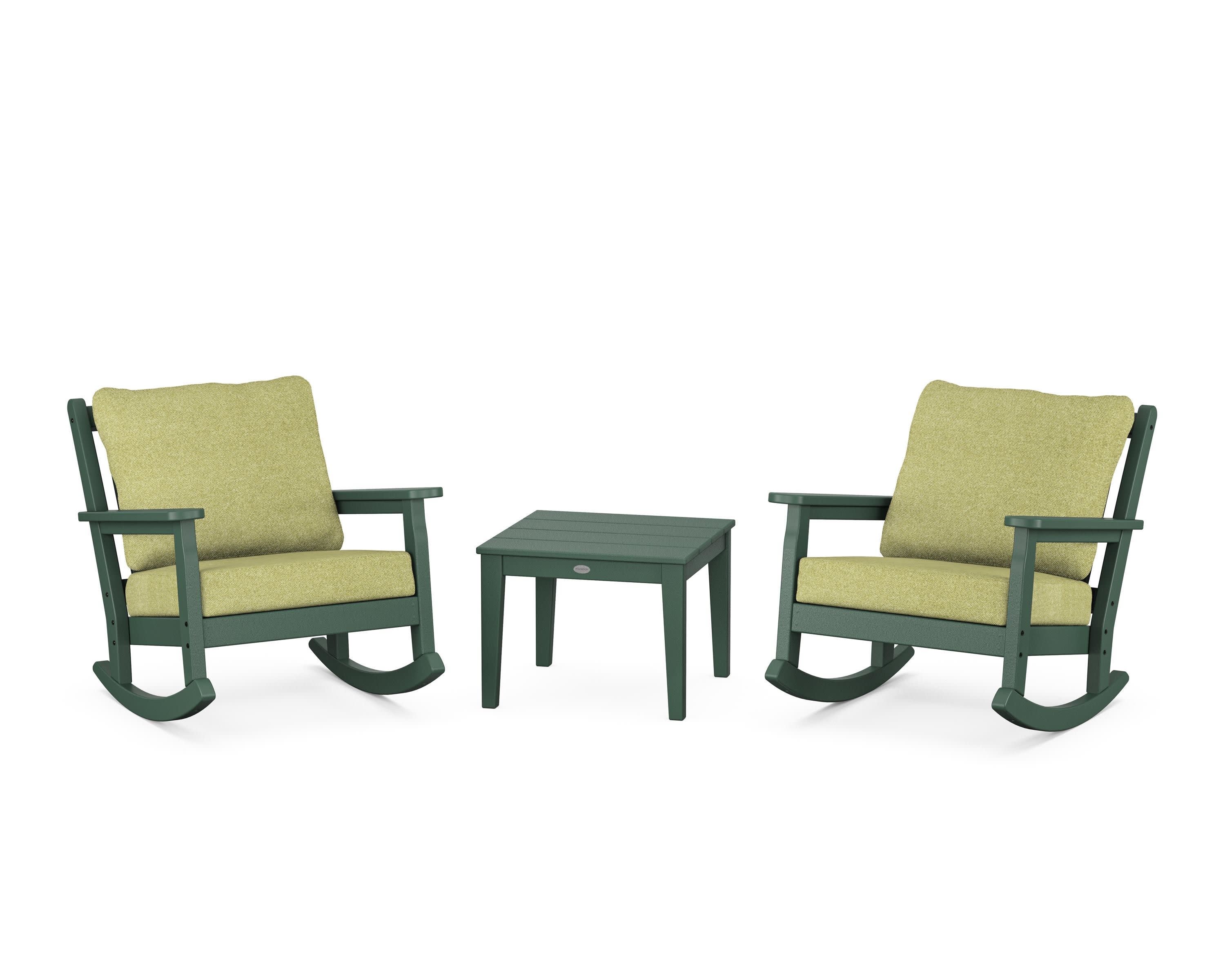Chippendale 3-Piece Deep Seating Rocker Set in Green / Chartreuse Boucle