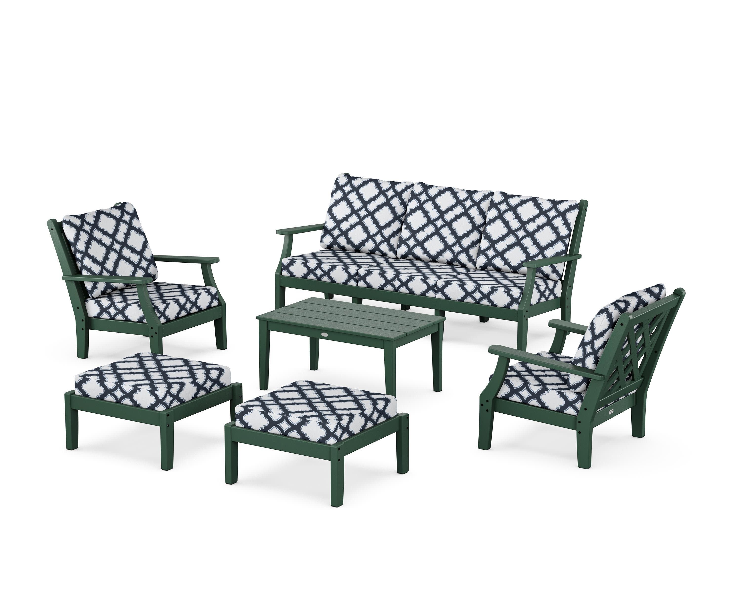 Wovendale 6-Piece Lounge Sofa Set in Green / Trellis Marine Indigo