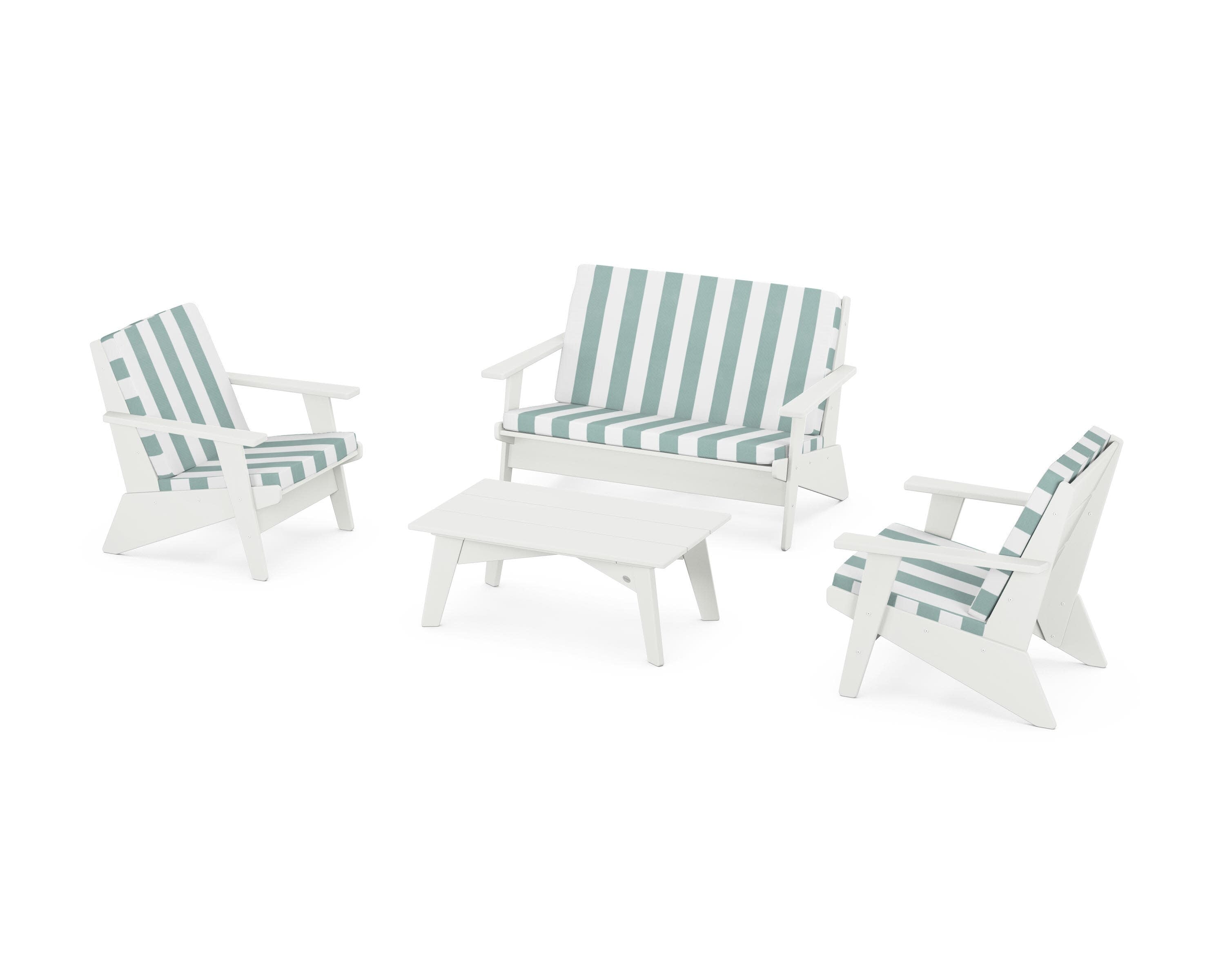 Riviera Modern Lounge 4-Piece Set in Vintage White / Cabana Stripe Glacier Spa
