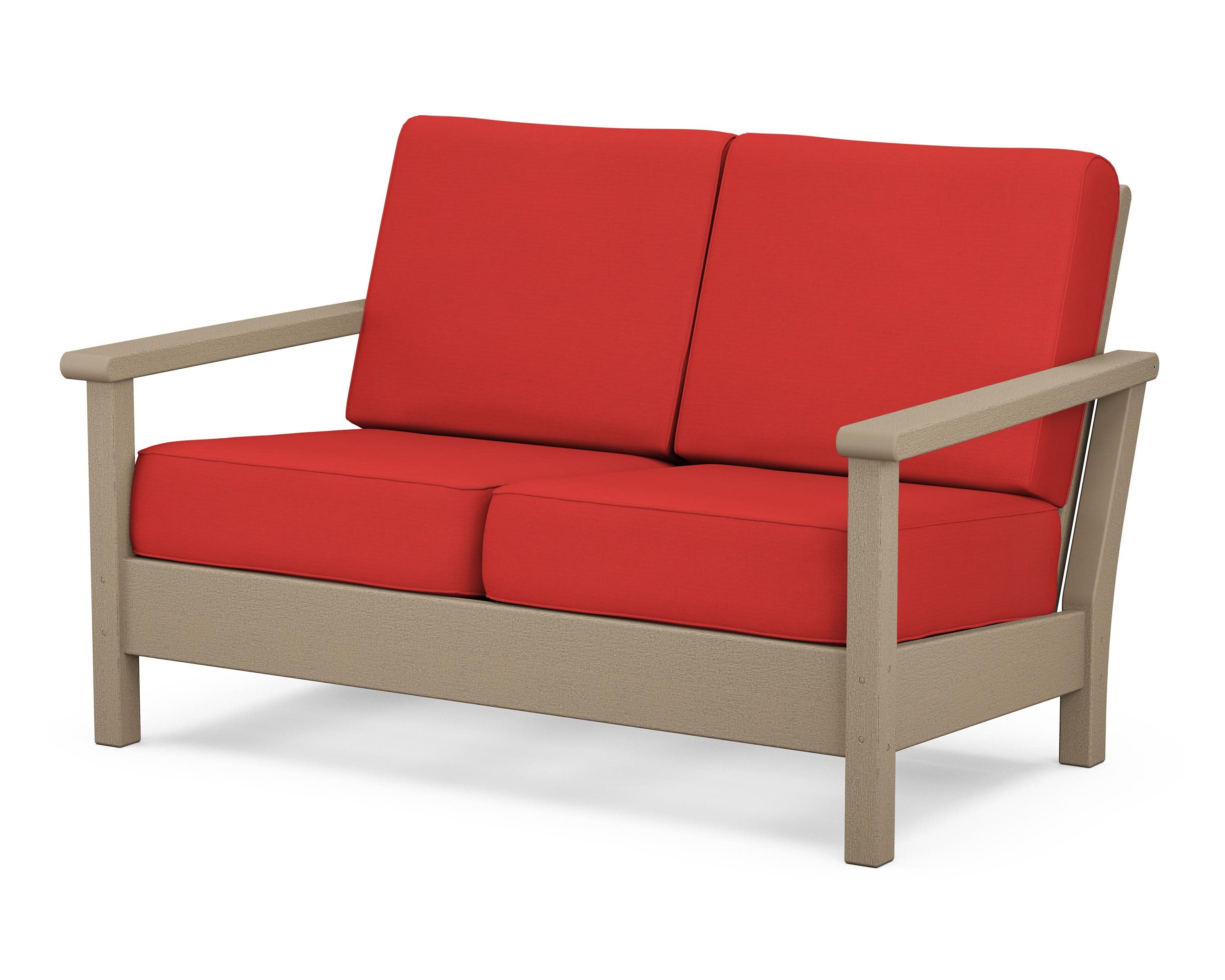 Harbour Deep Seating Loveseat in Vintage Sahara / Crimson Linen