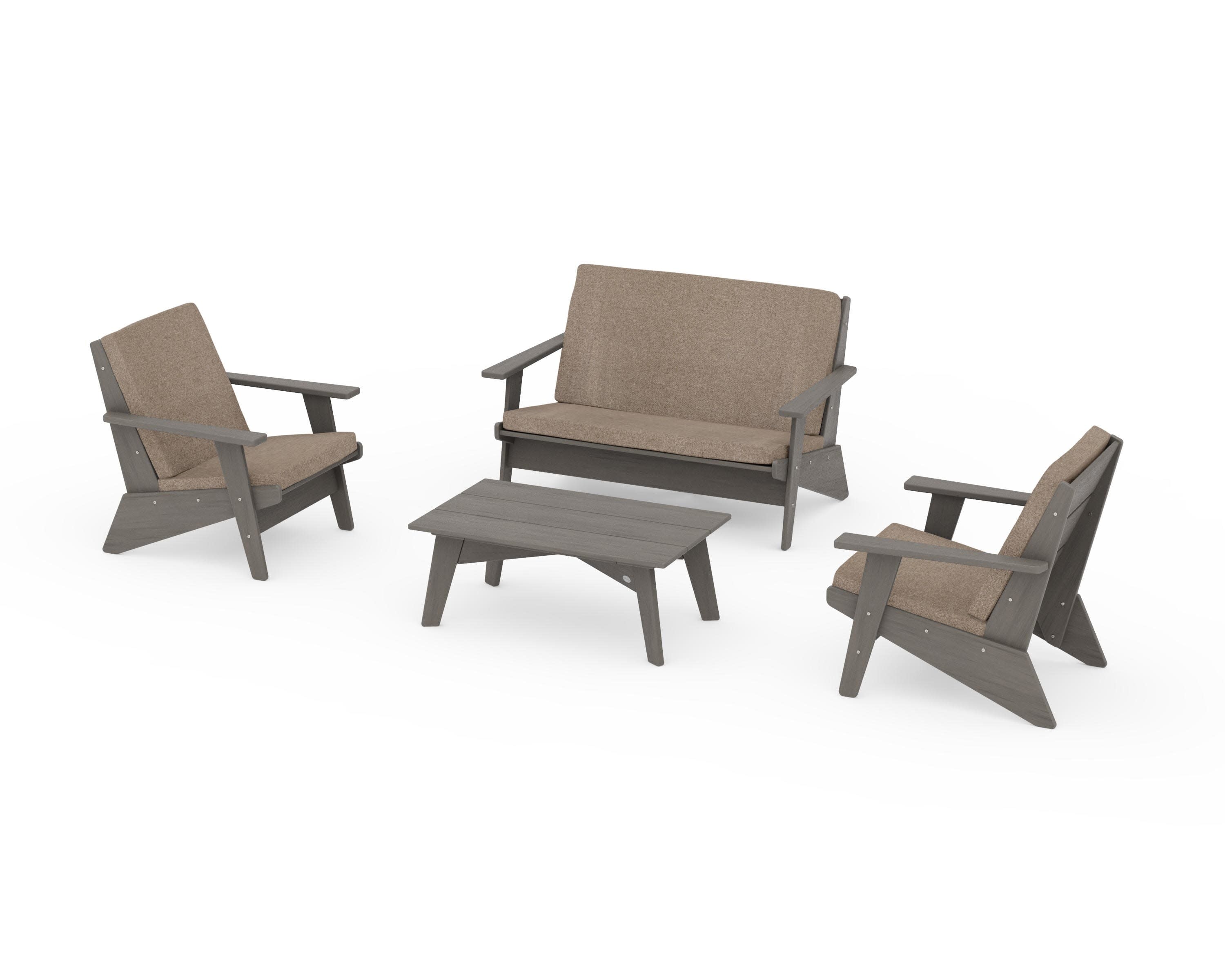 Riviera Modern Lounge 4-Piece Set in Driftwood / Spiced Burlap