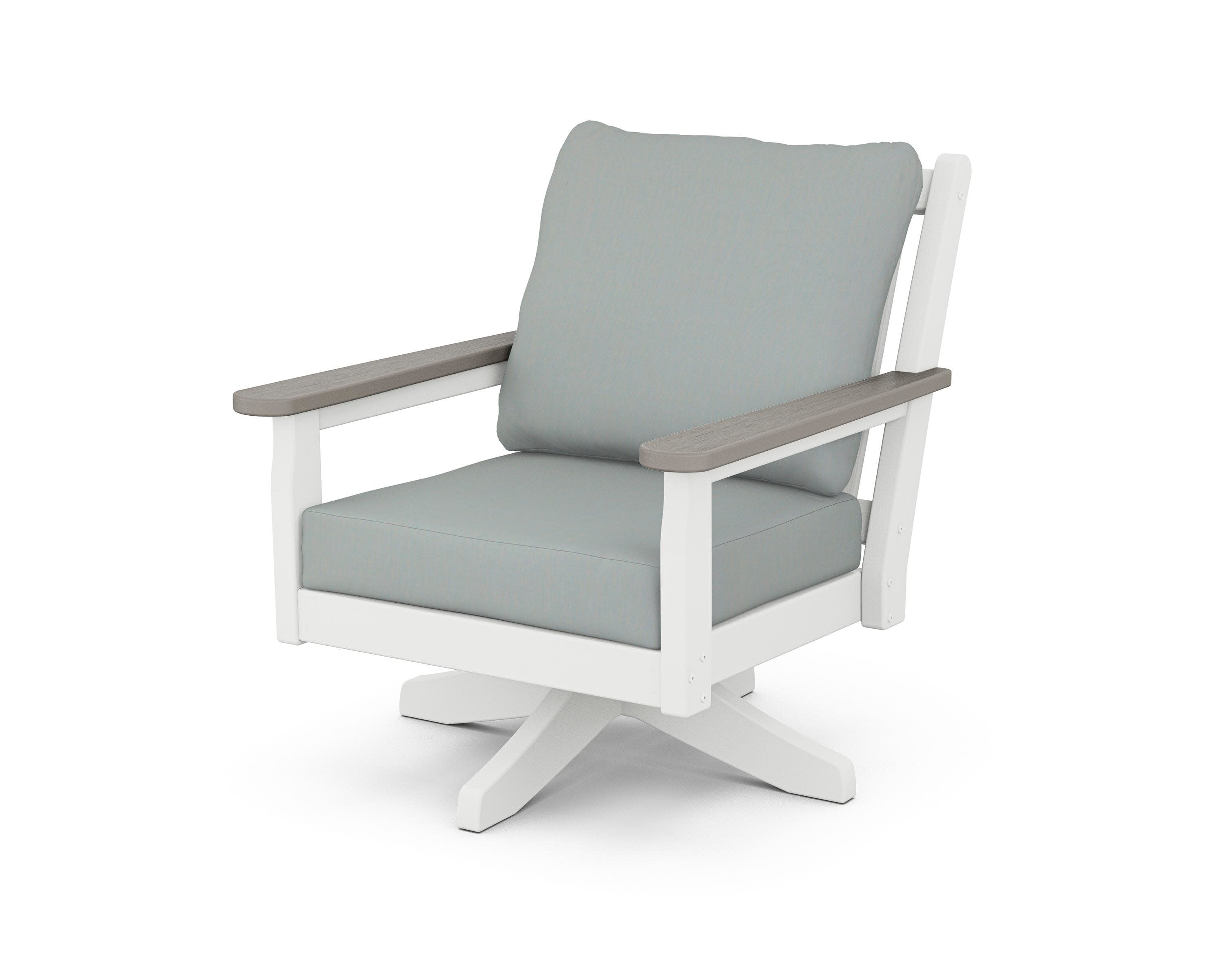 Chippendale Deep Seating Swivel Chair in White / Driftwood / Spa