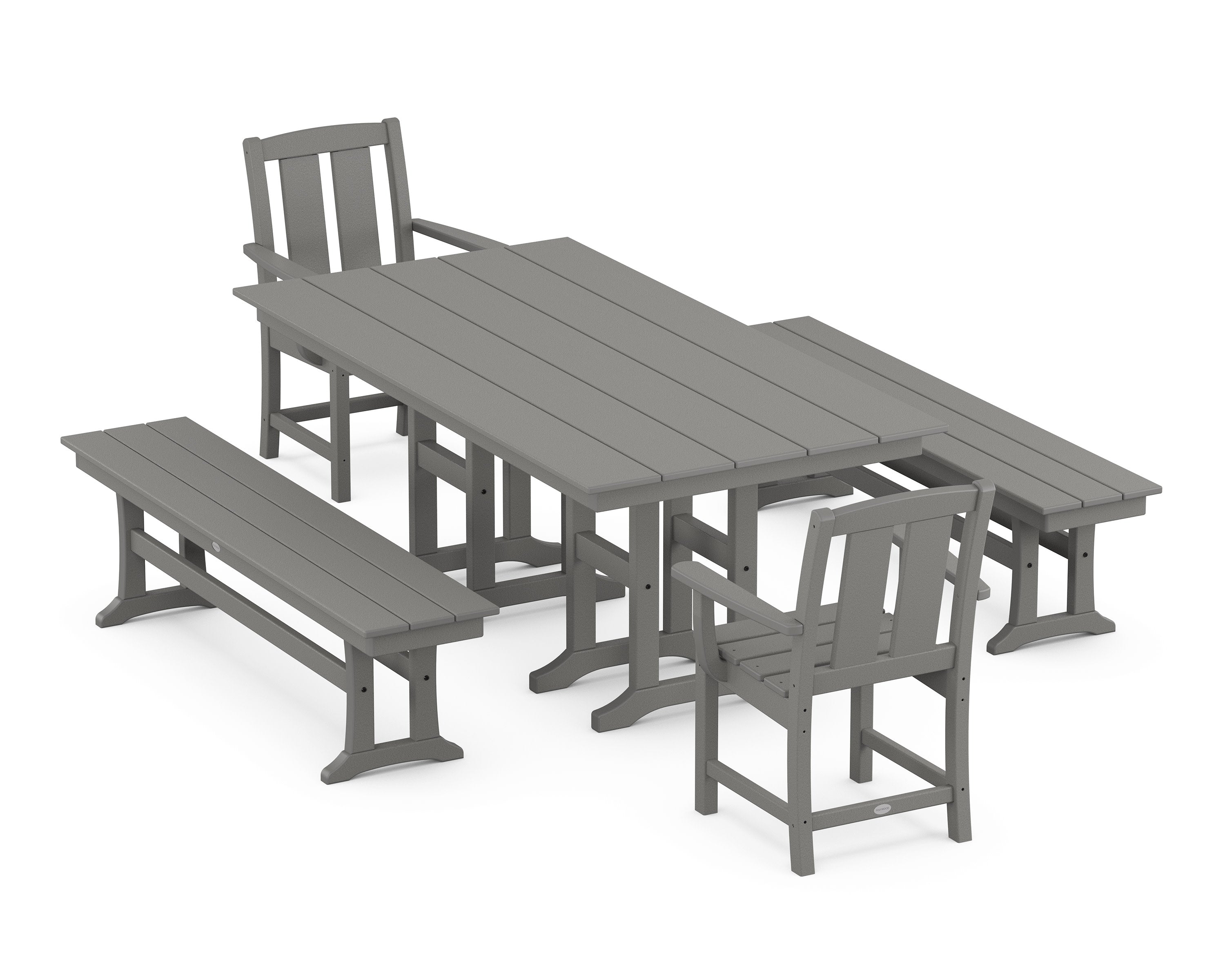 Mission 5-Piece Farmhouse Dining Set with Benches in Slate Grey