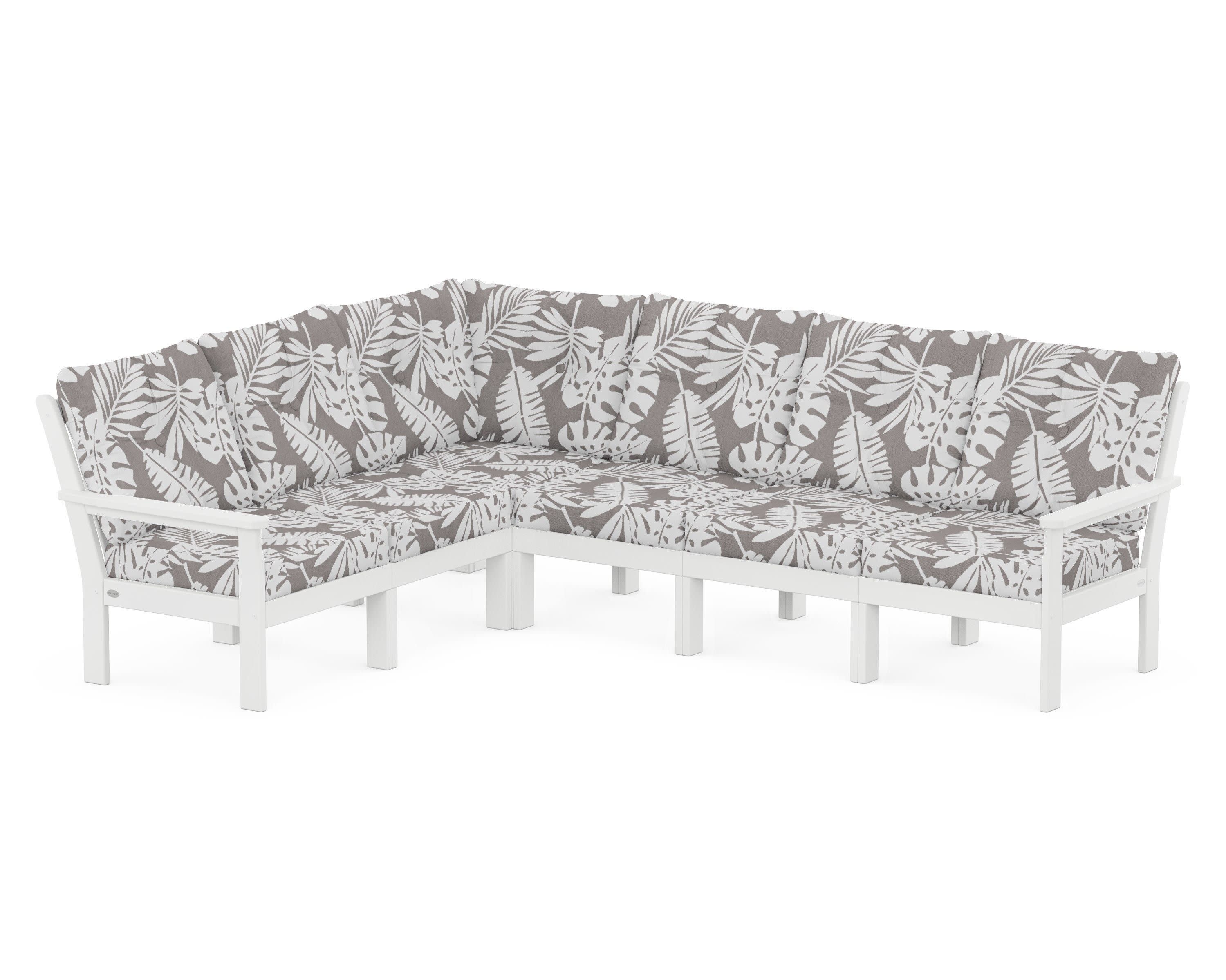 Vineyard 6-Piece Sectional in White / Leaf Grey Mist
