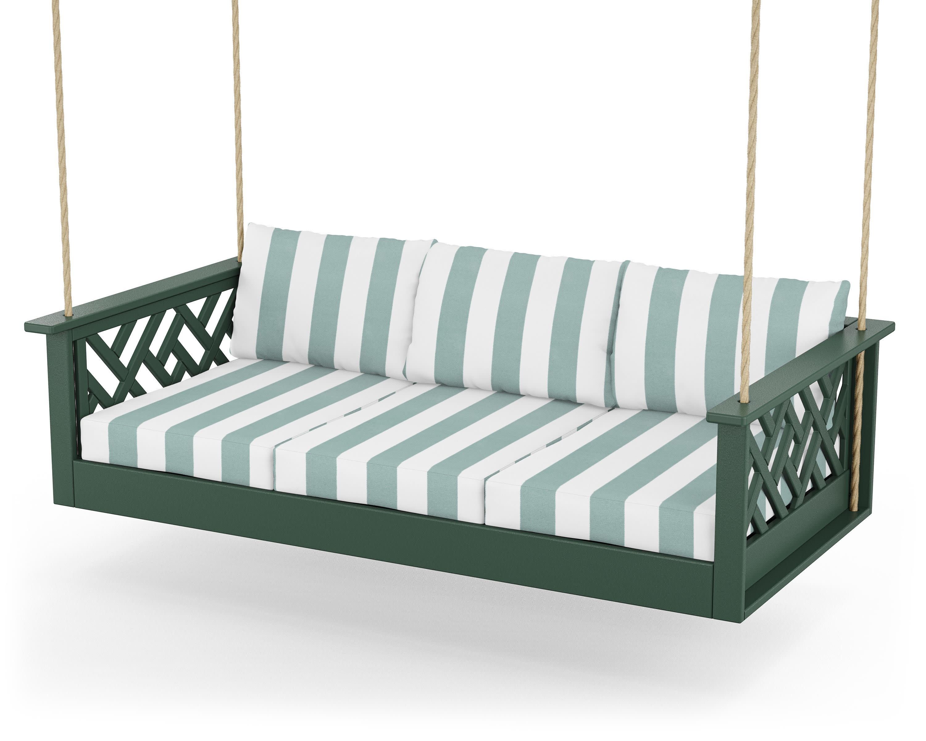 Chippendale Daybed Swing in Green / Cabana Stripe Glacier Spa