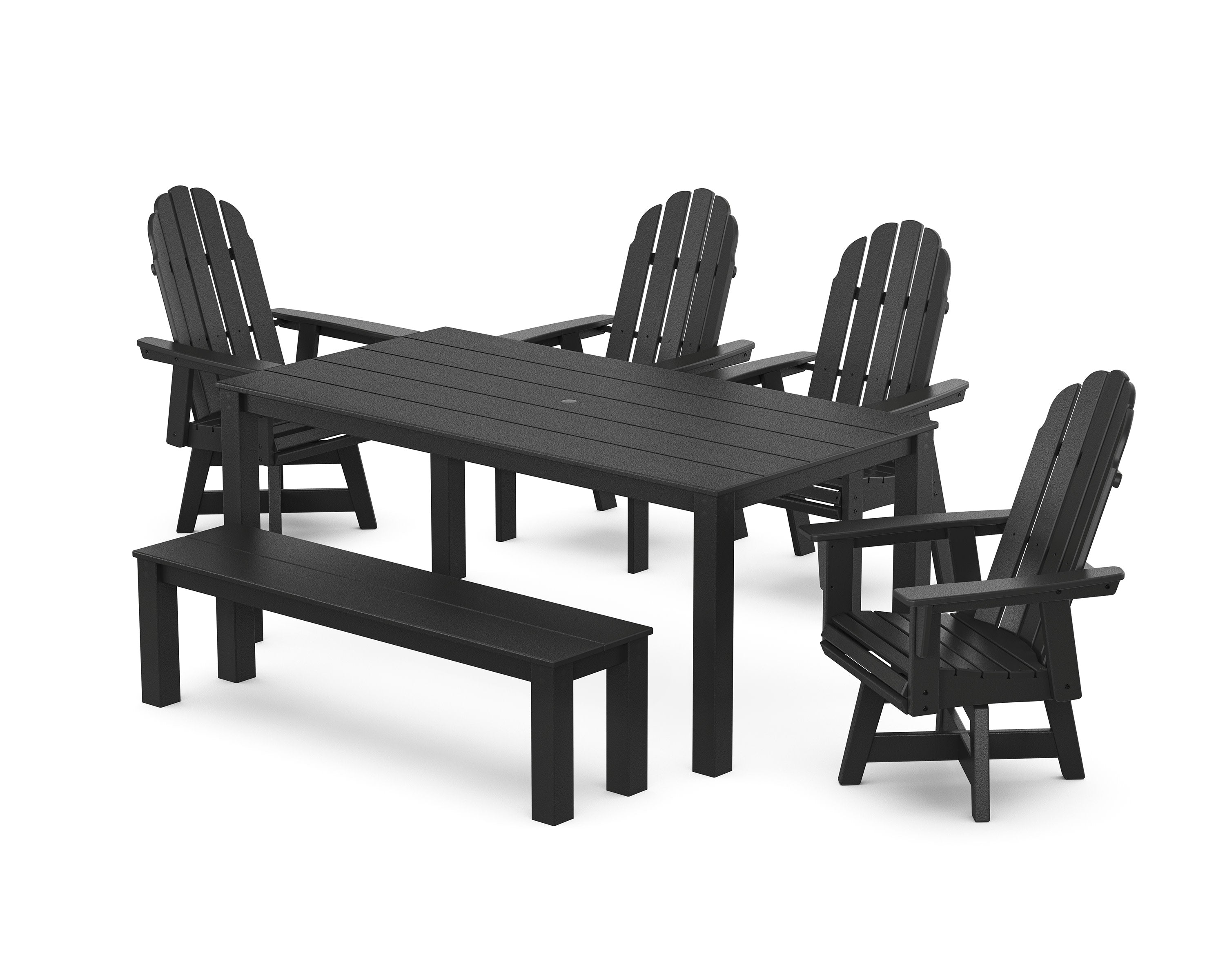 Vineyard Curveback Adirondack 6-Piece Parsons Swivel Dining Set with Bench in Black