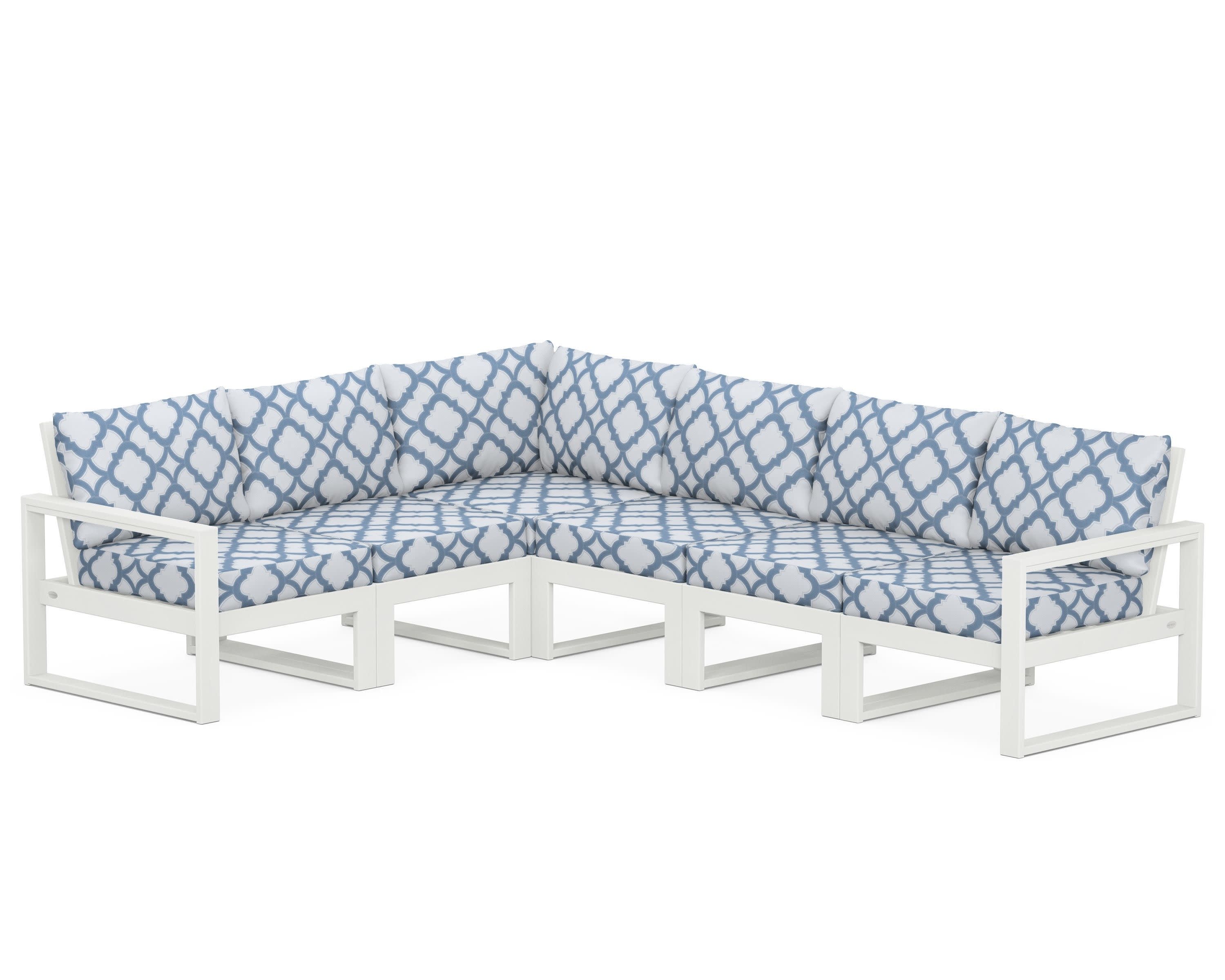 EDGE 6-Piece Modular Deep Seating Set in Vintage White / Trellis Sky Blue