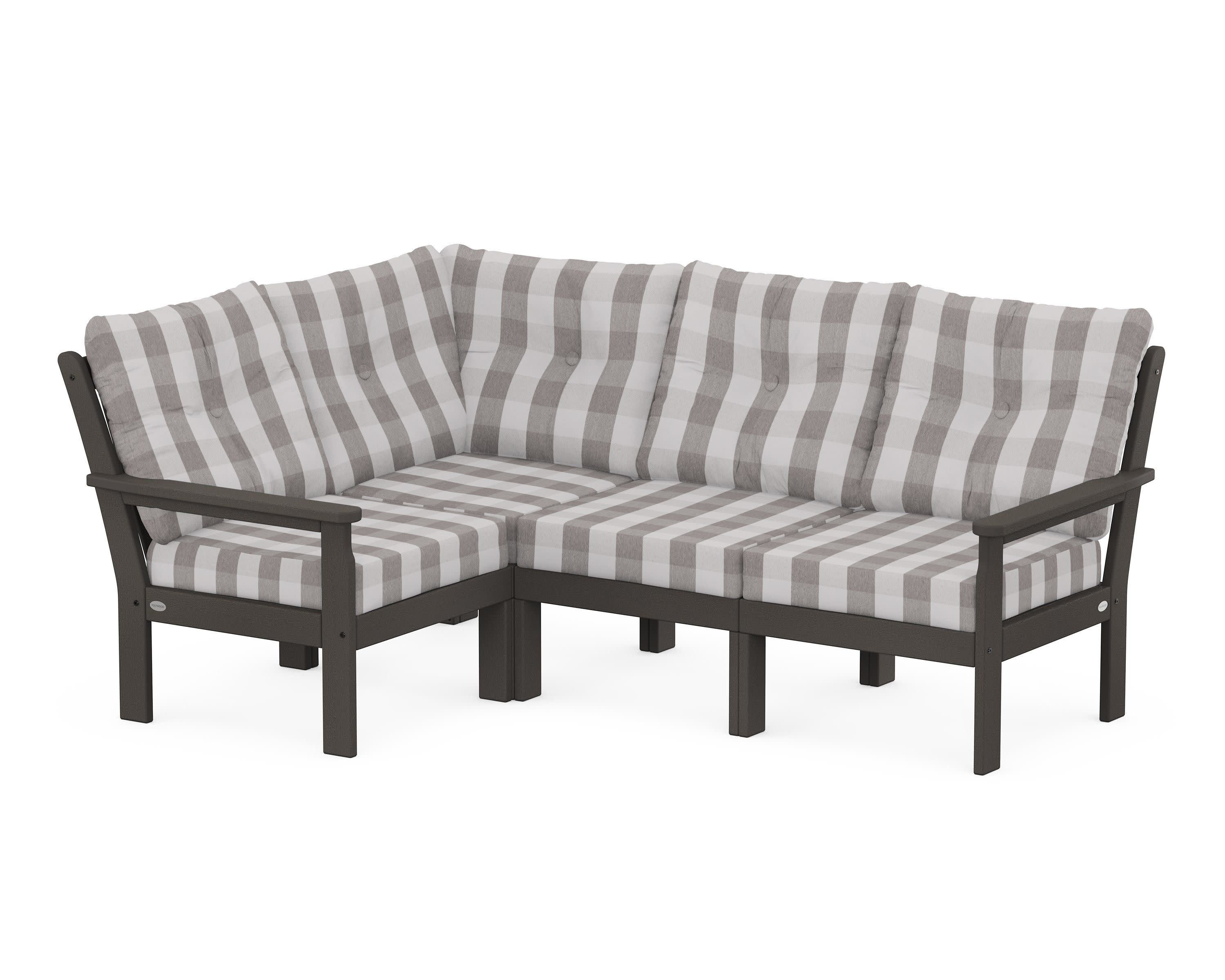 Vineyard 4-Piece Sectional in Vintage Coffee / Buffalo Plaid Grey Mist