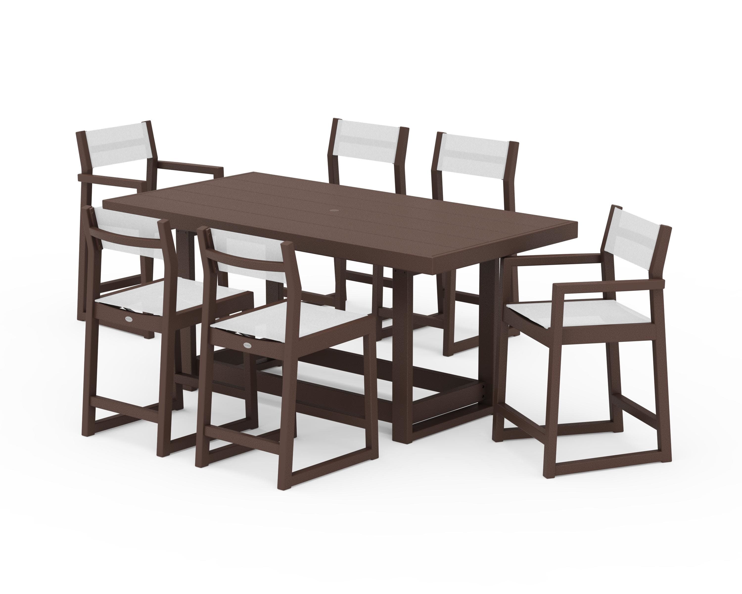 EDGE Sling 7-Piece Counter Table Set in Mahogany / White Sling
