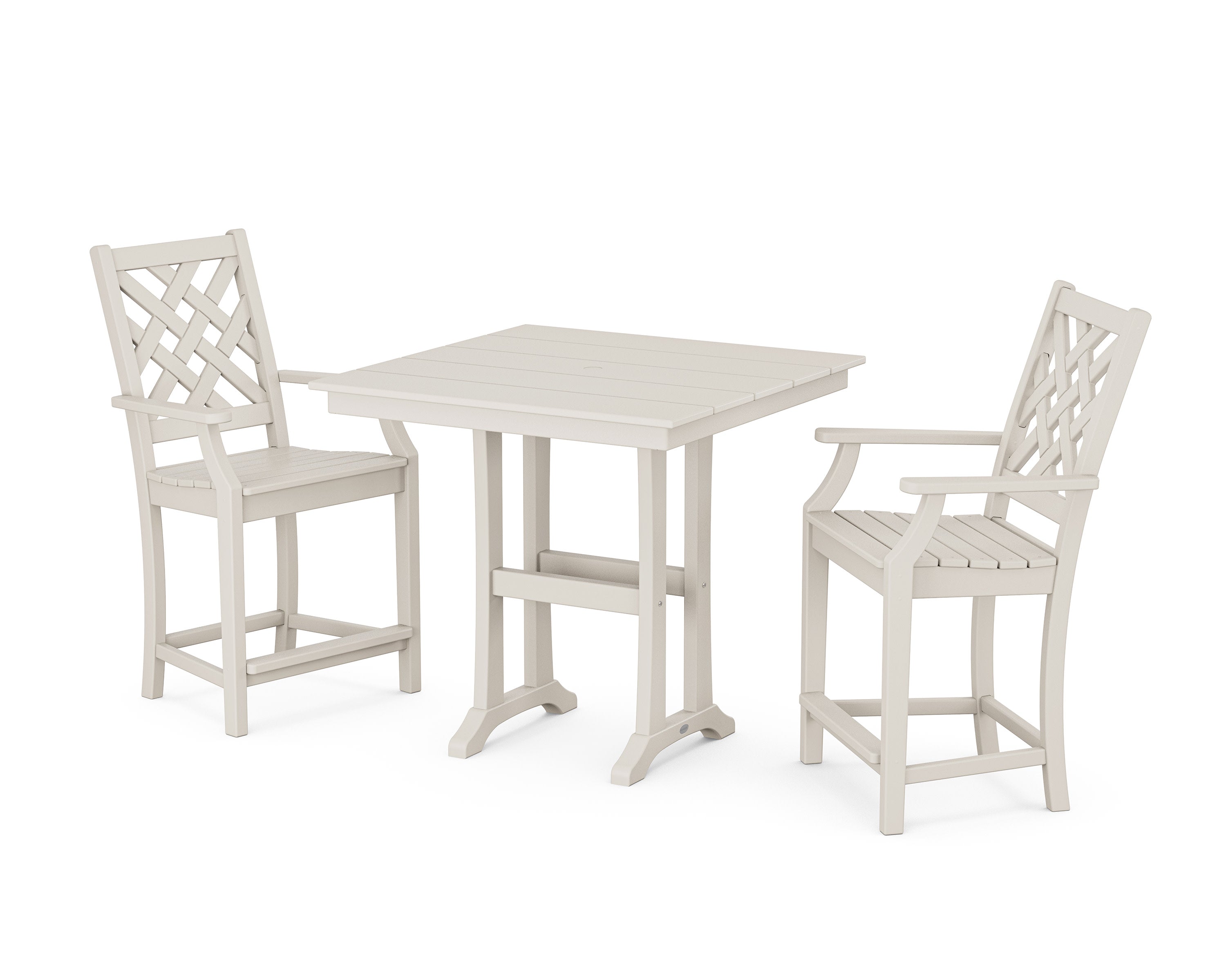 Wovendale 3-Piece Farmhouse Counter Set with Trestle Legs in Sand