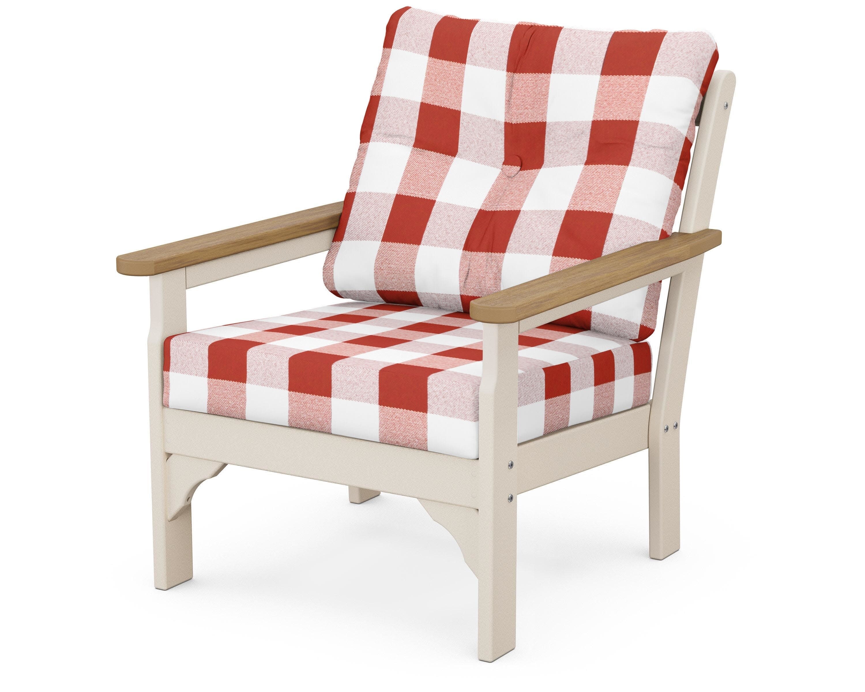 Vineyard Deep Seating Chair in Sand / Natural / Buffalo Plaid Crimson