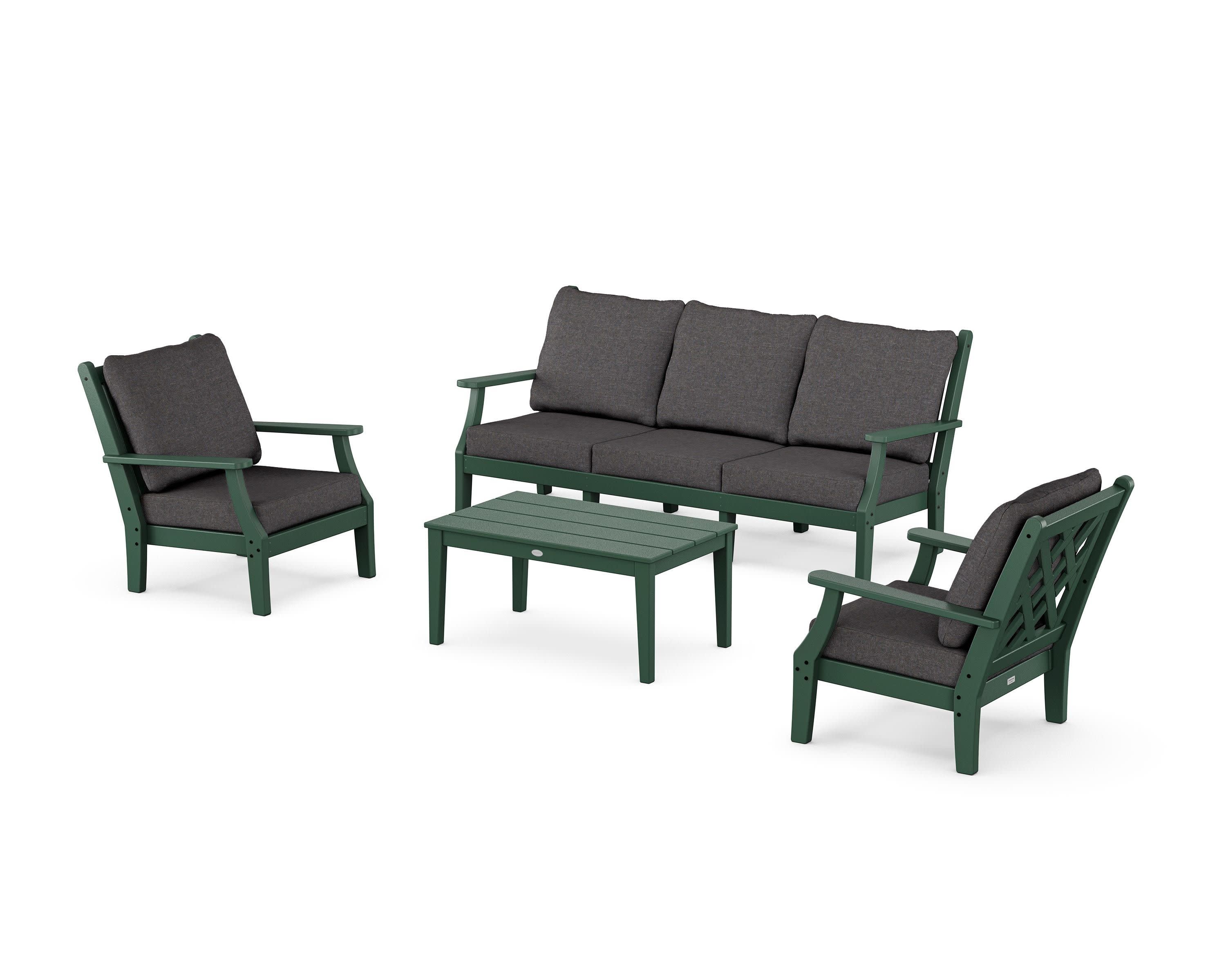 Wovendale 4-Piece Deep Seating Set with Sofa in Green / Ash Charcoal