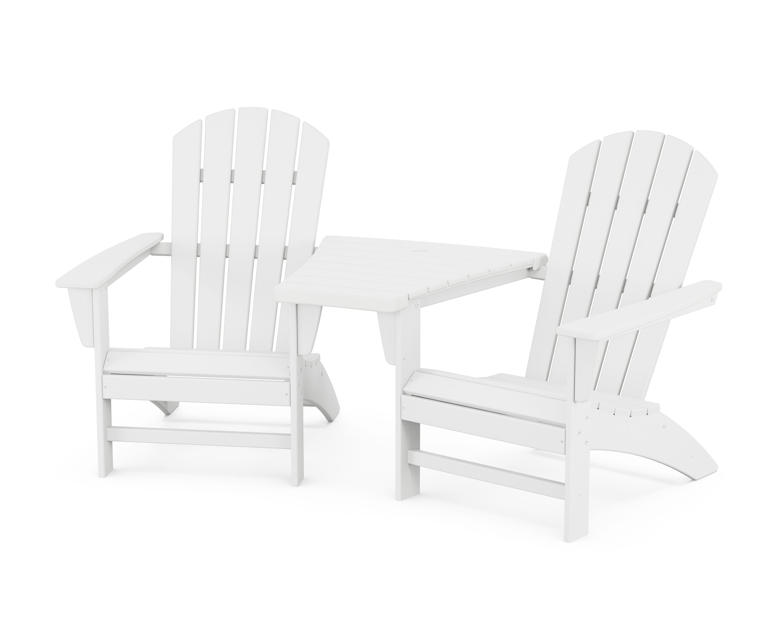 Nautical 3-Piece Adirondack Set with Angled Connecting Table in White