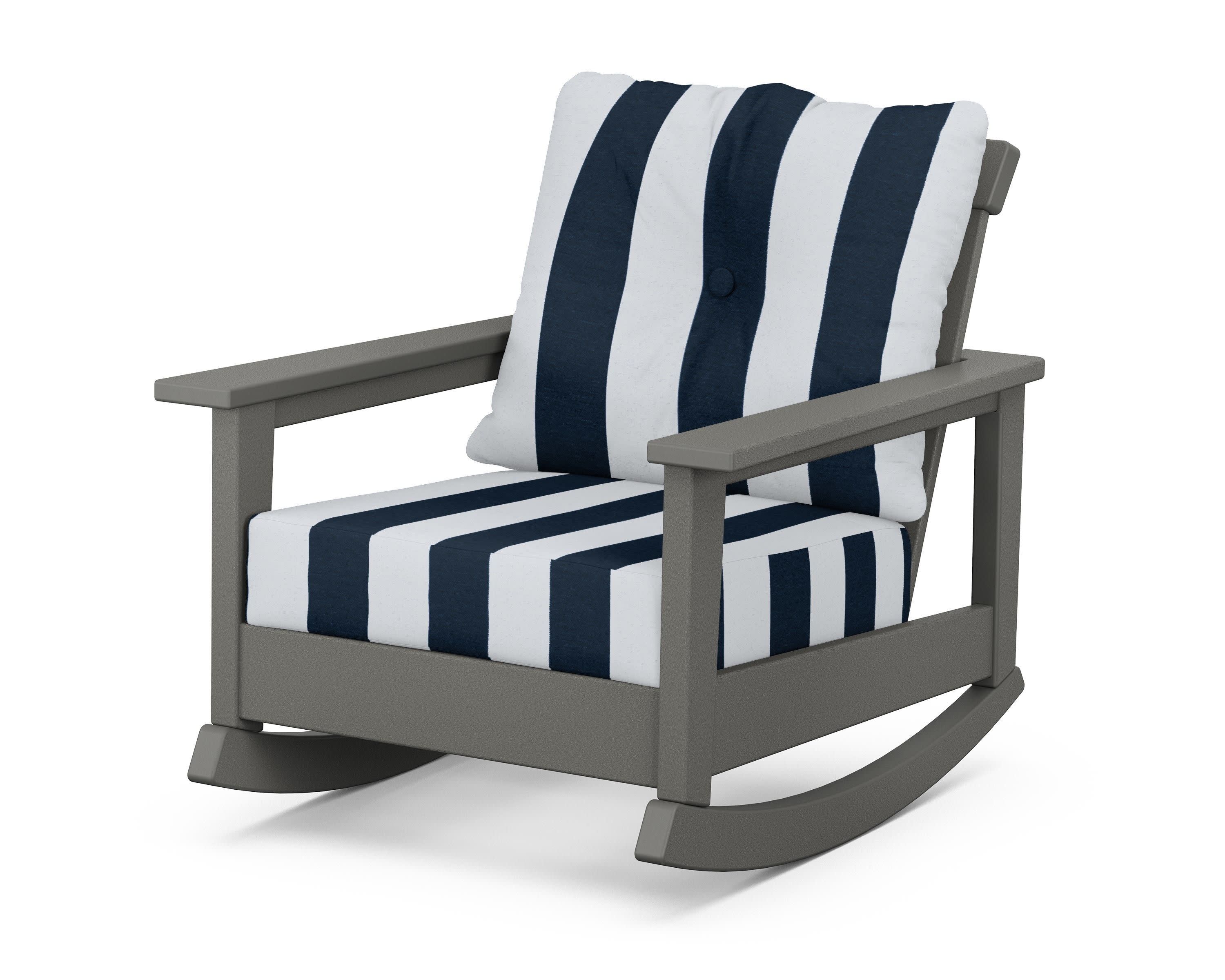 Prescott Deep Seating Rocking Chair in Slate Grey / Cabana Stripe Marine Indigo