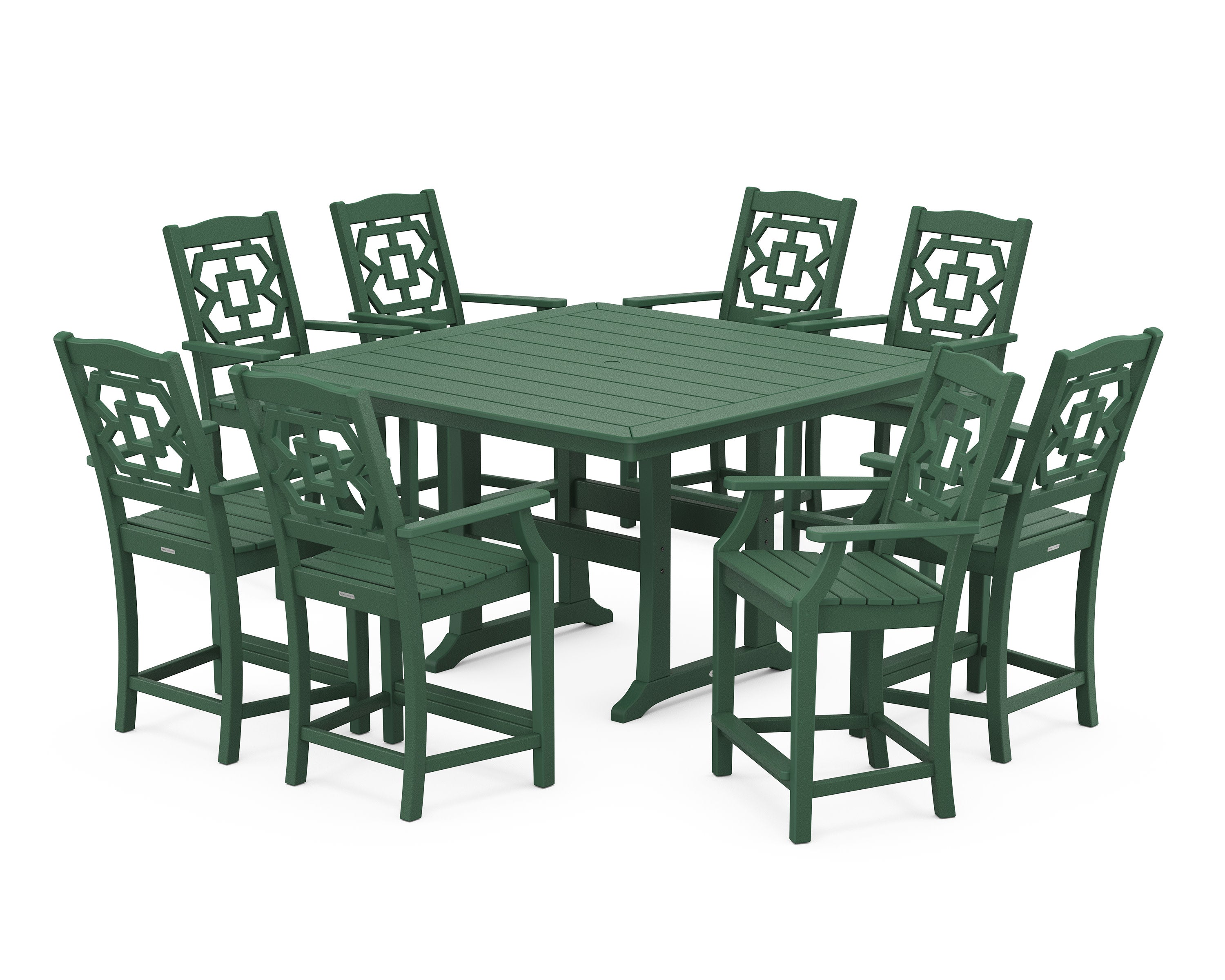 Chinoiserie 9-Piece Square Counter Set with Trestle Legs in Green