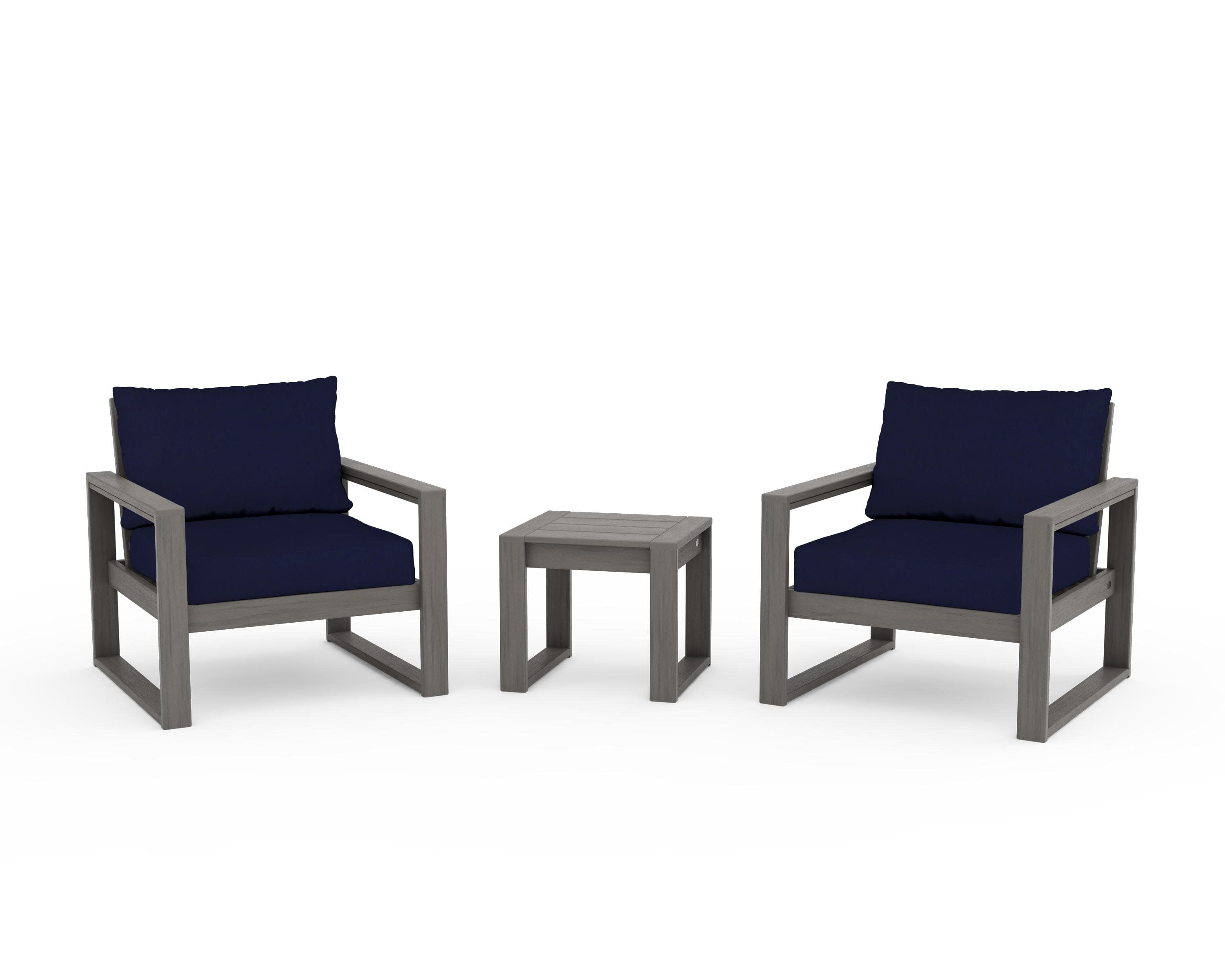 EDGE Sectional 3-Piece Deep Seating Set in Driftwood / Navy