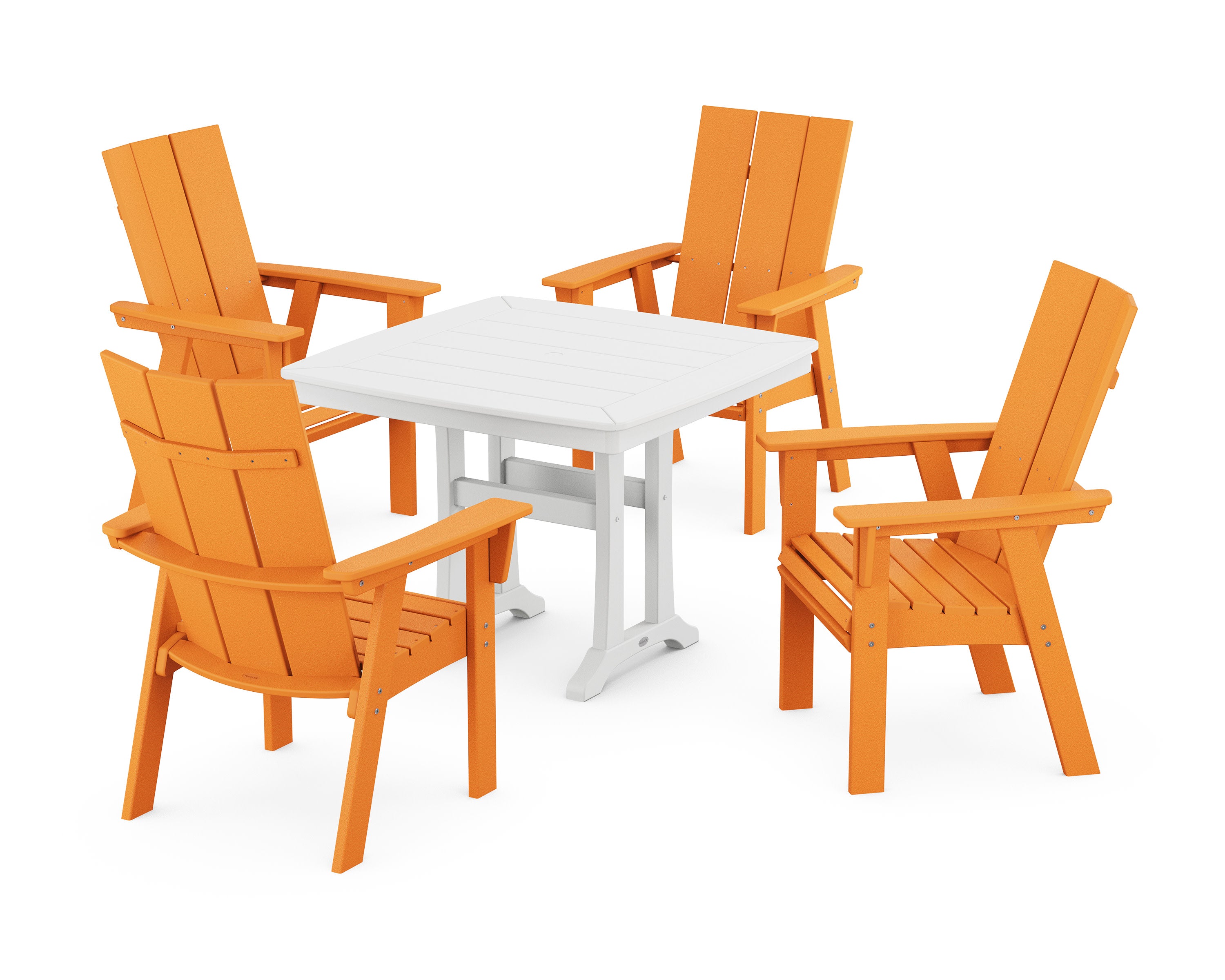 Modern Adirondack 5-Piece Dining Set with Trestle Legs in Tangerine / White