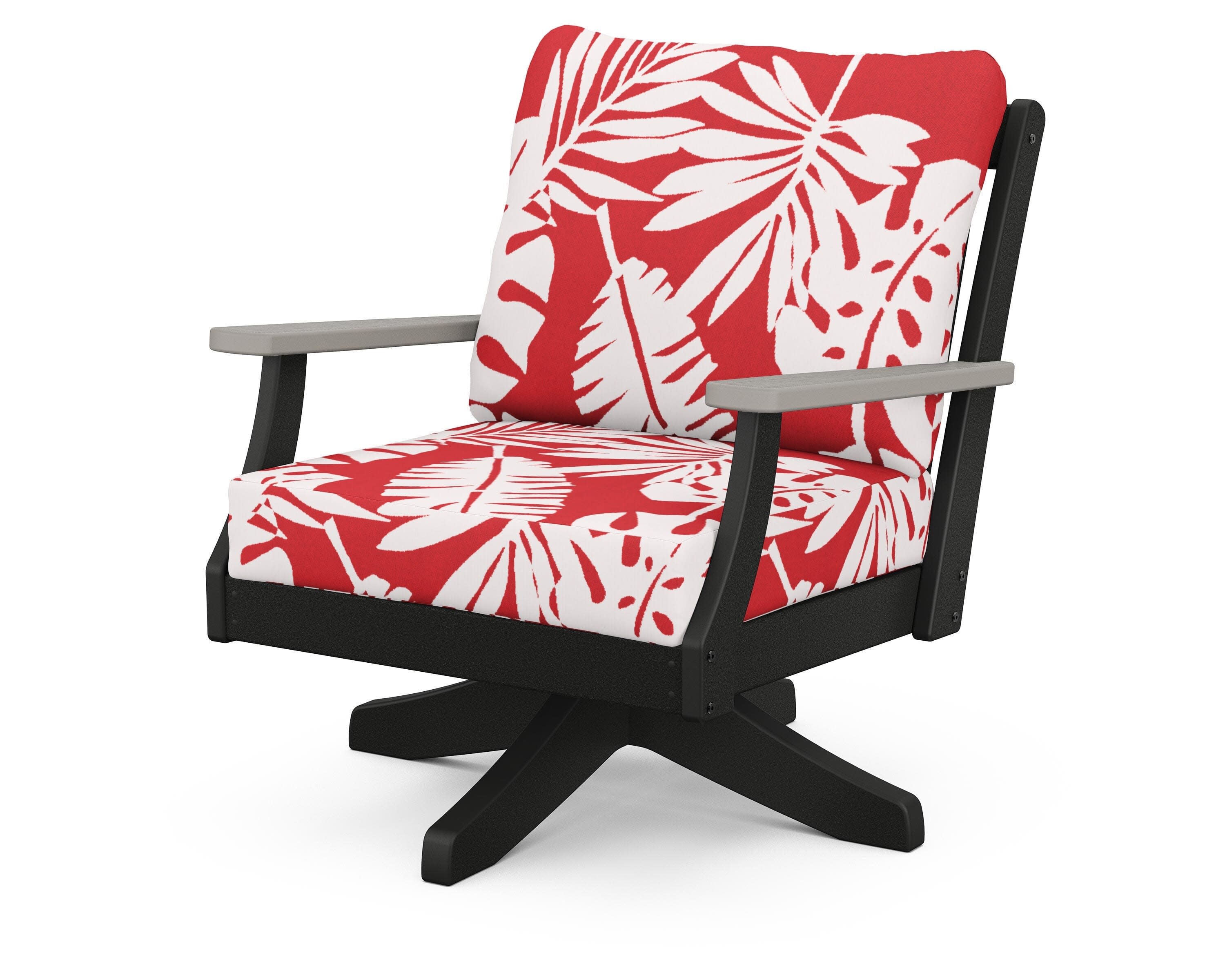 Braxton Deep Seating Swivel Chair in Black / Driftwood / Leaf Crimson