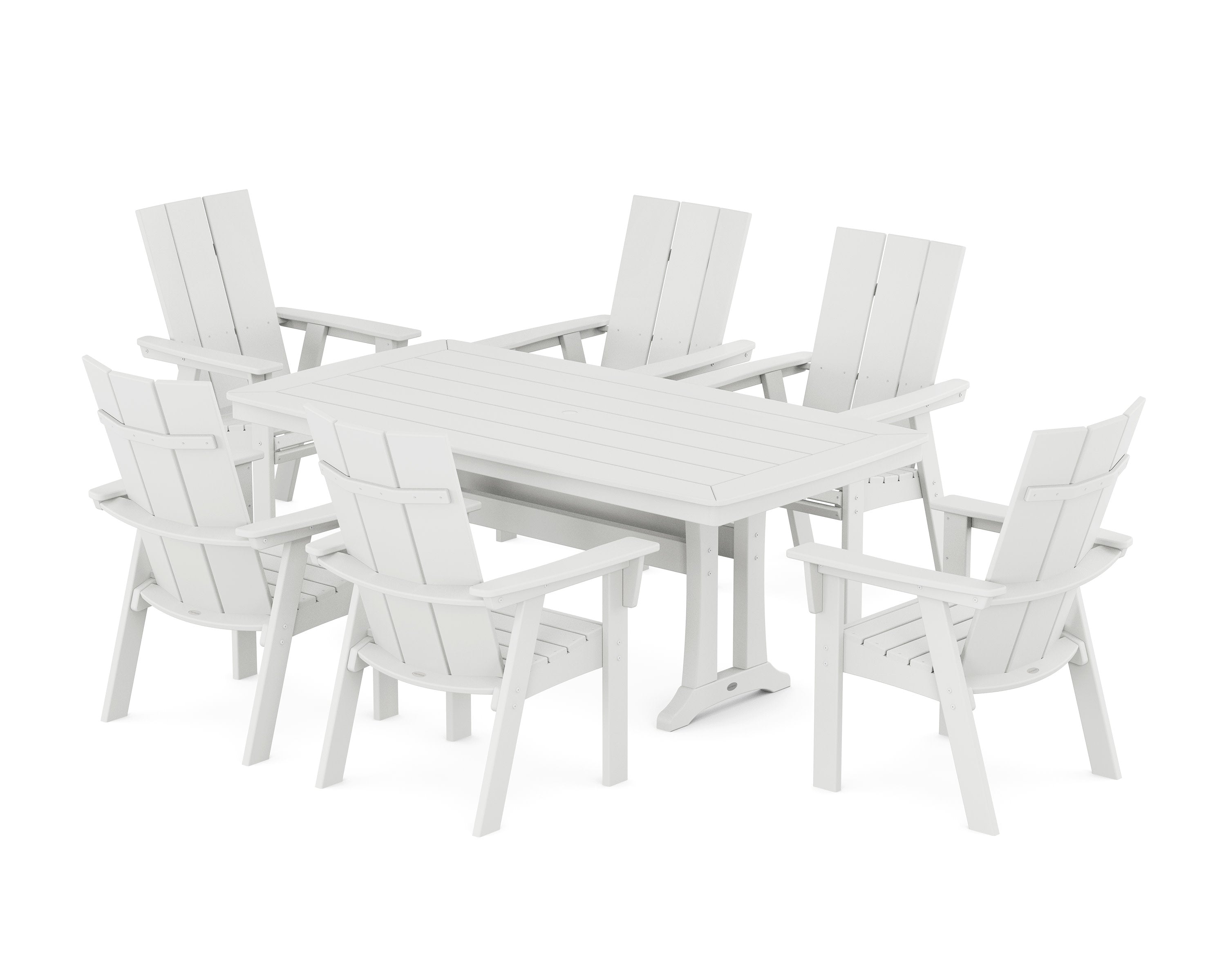 Modern Curveback Adirondack 7-Piece Dining Set with Trestle Legs in White