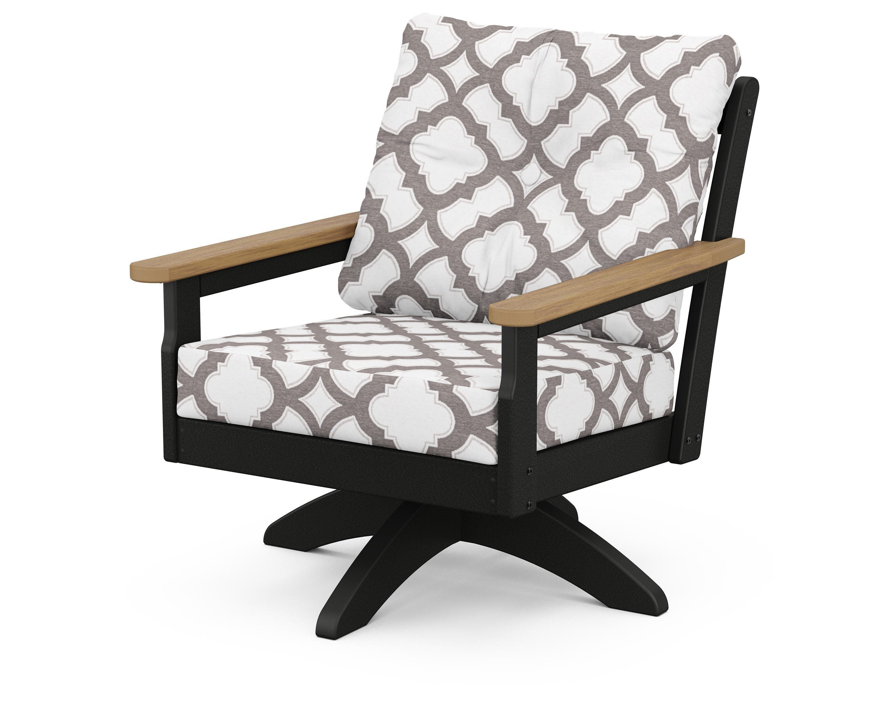 Vineyard Deep Seating Swivel Chair in Black / Natural / Trellis Grey Mist