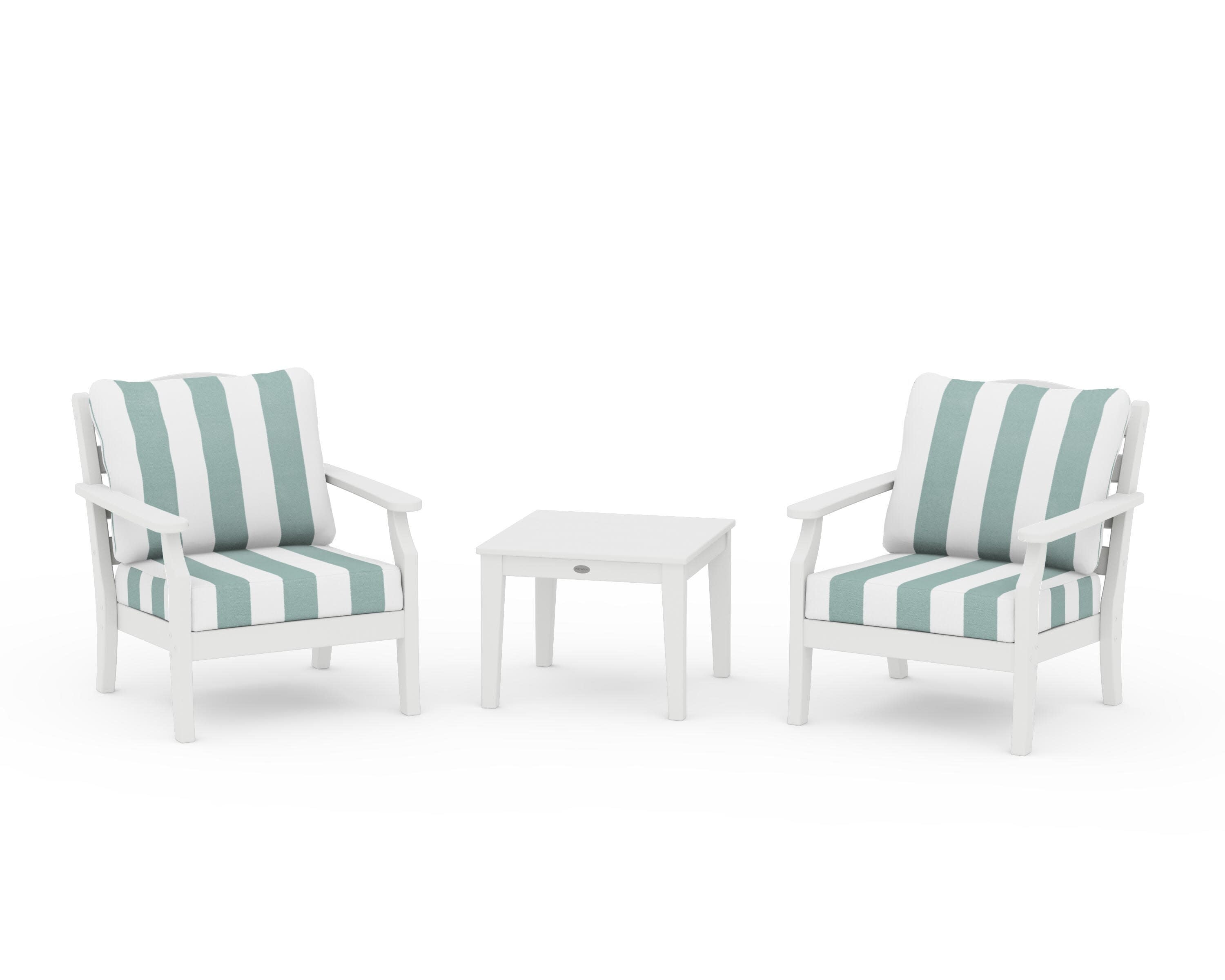 Savannah 3-Piece Deep Seating Set in White / Cabana Stripe Glacier Spa