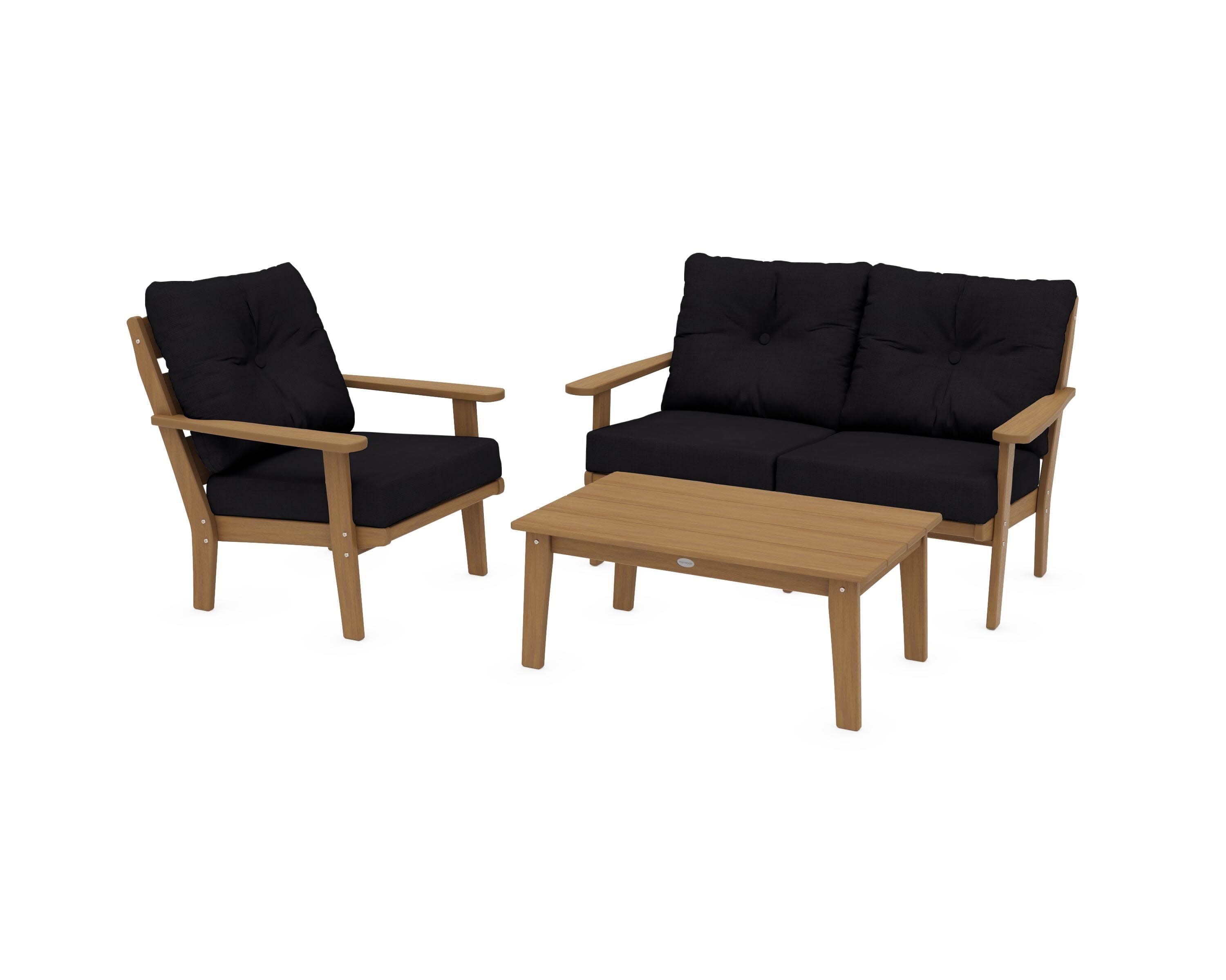 Lakeside 3-Piece Deep Seating Set in Natural / Midnight Linen