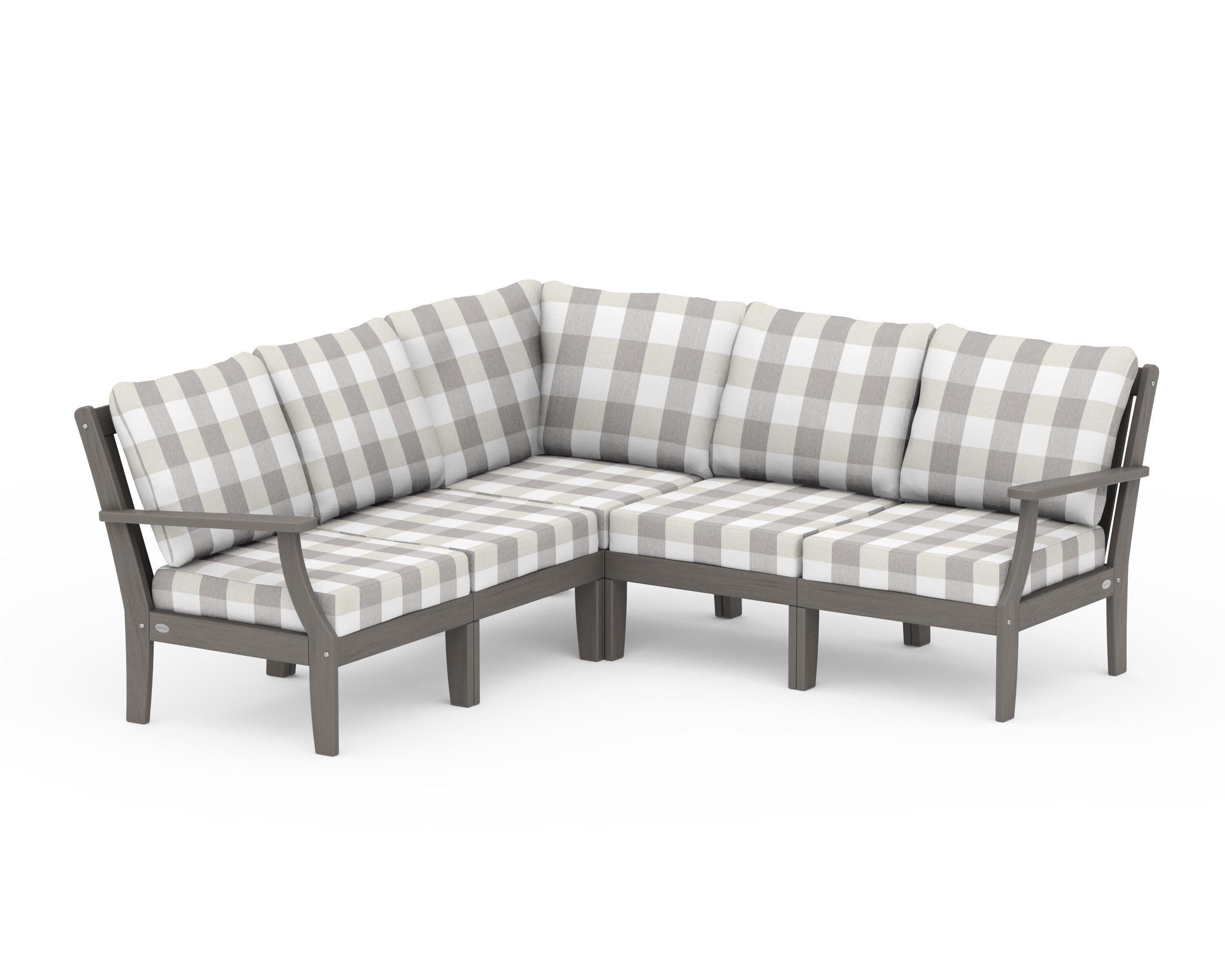 Braxton Modular 5-Piece Deep Seating Set in Driftwood / Buffalo Plaid Grey Mist
