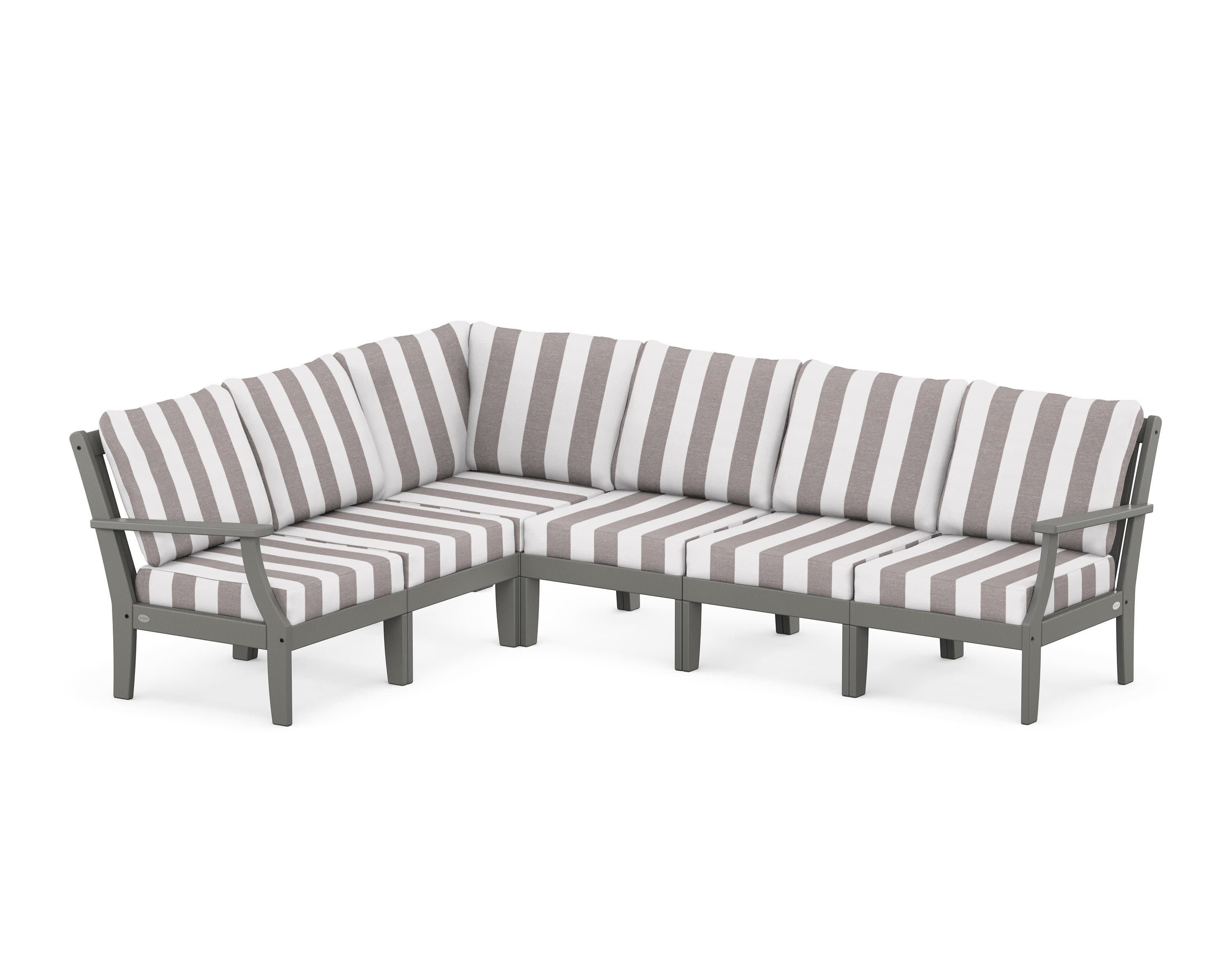 Braxton Modular 6-Piece Deep Seating Set in Slate Grey / Cabana Stripe Grey Mist