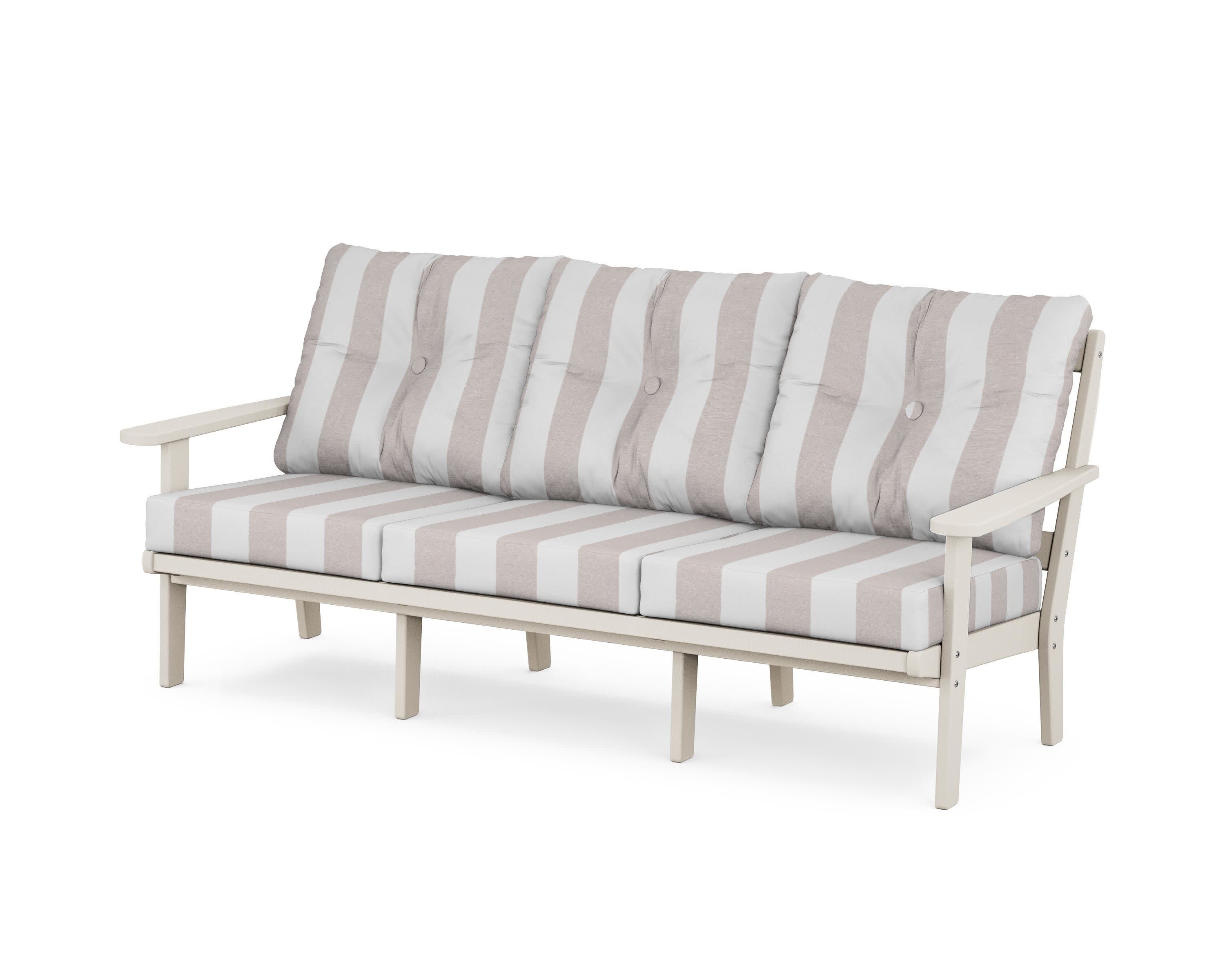 Mission Deep Seating Sofa in Sand / Cabana Stripe Dune Burlap
