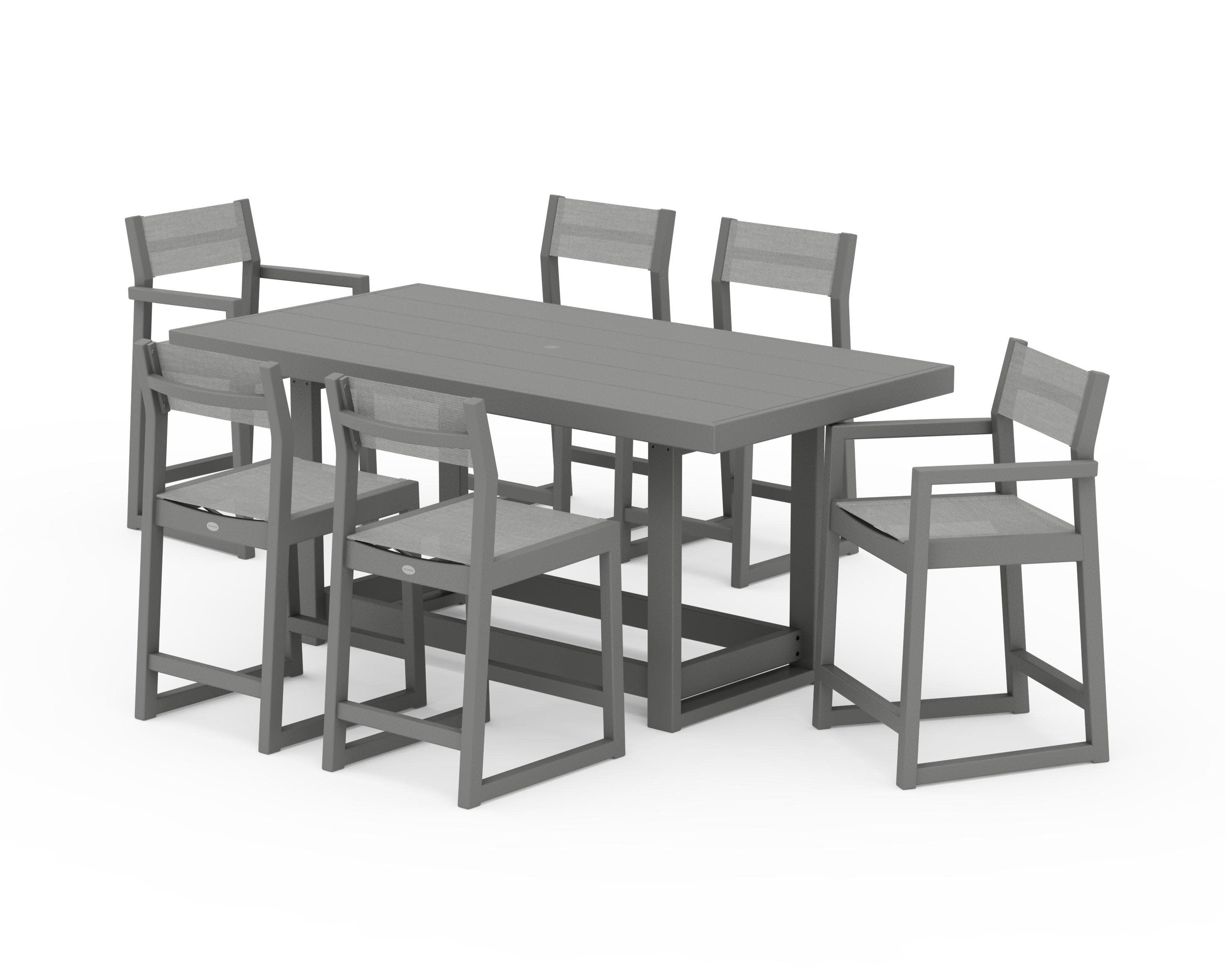 EDGE Sling 7-Piece Counter Table Set in Slate Grey / Metallic Sling