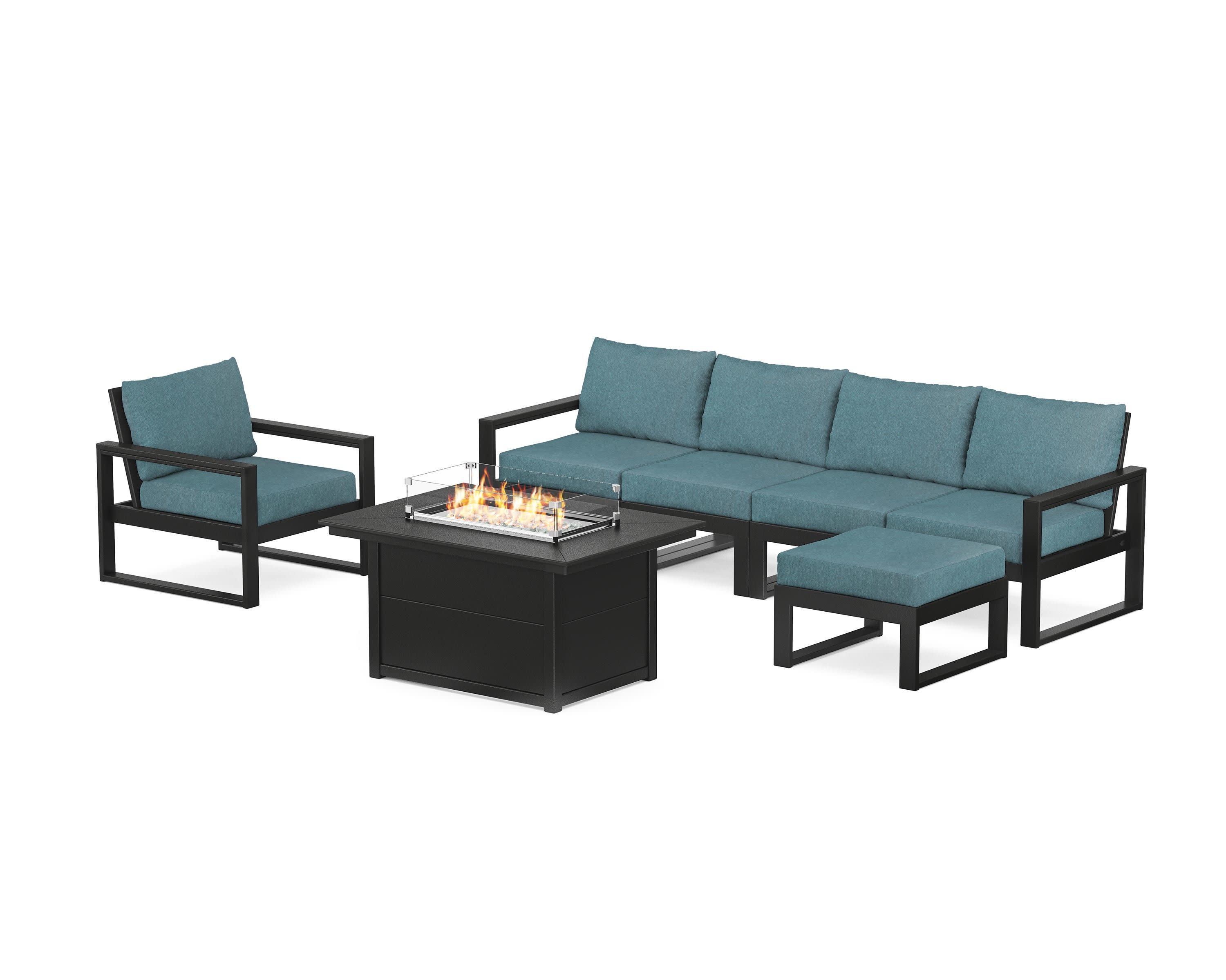 EDGE Sectional Lounge and Fire Pit Set in Black / Ocean Teal