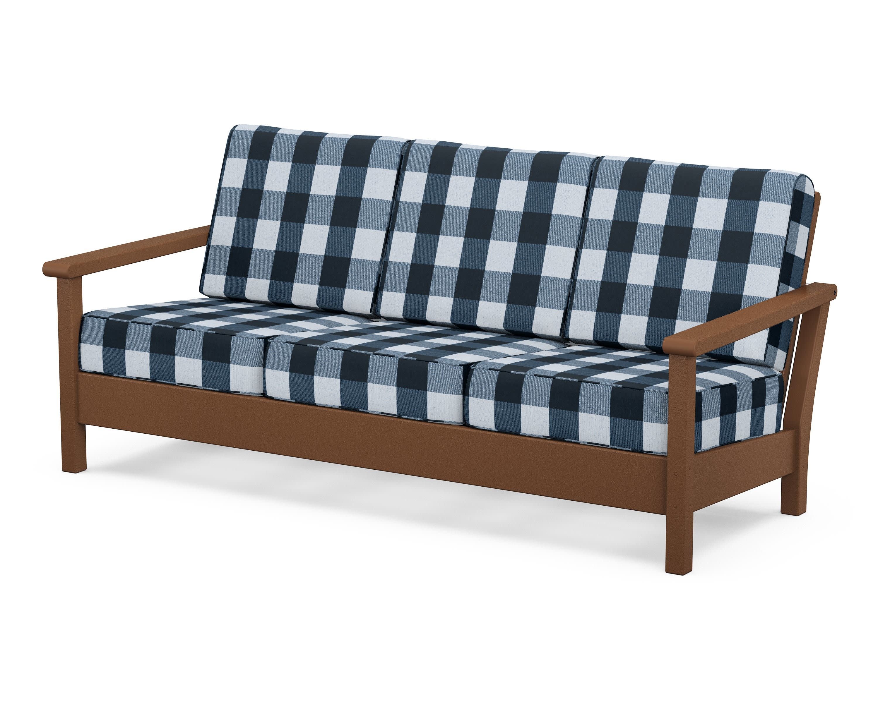 Harbour Deep Seating Sofa in Teak / Buffalo Plaid Marine Indigo