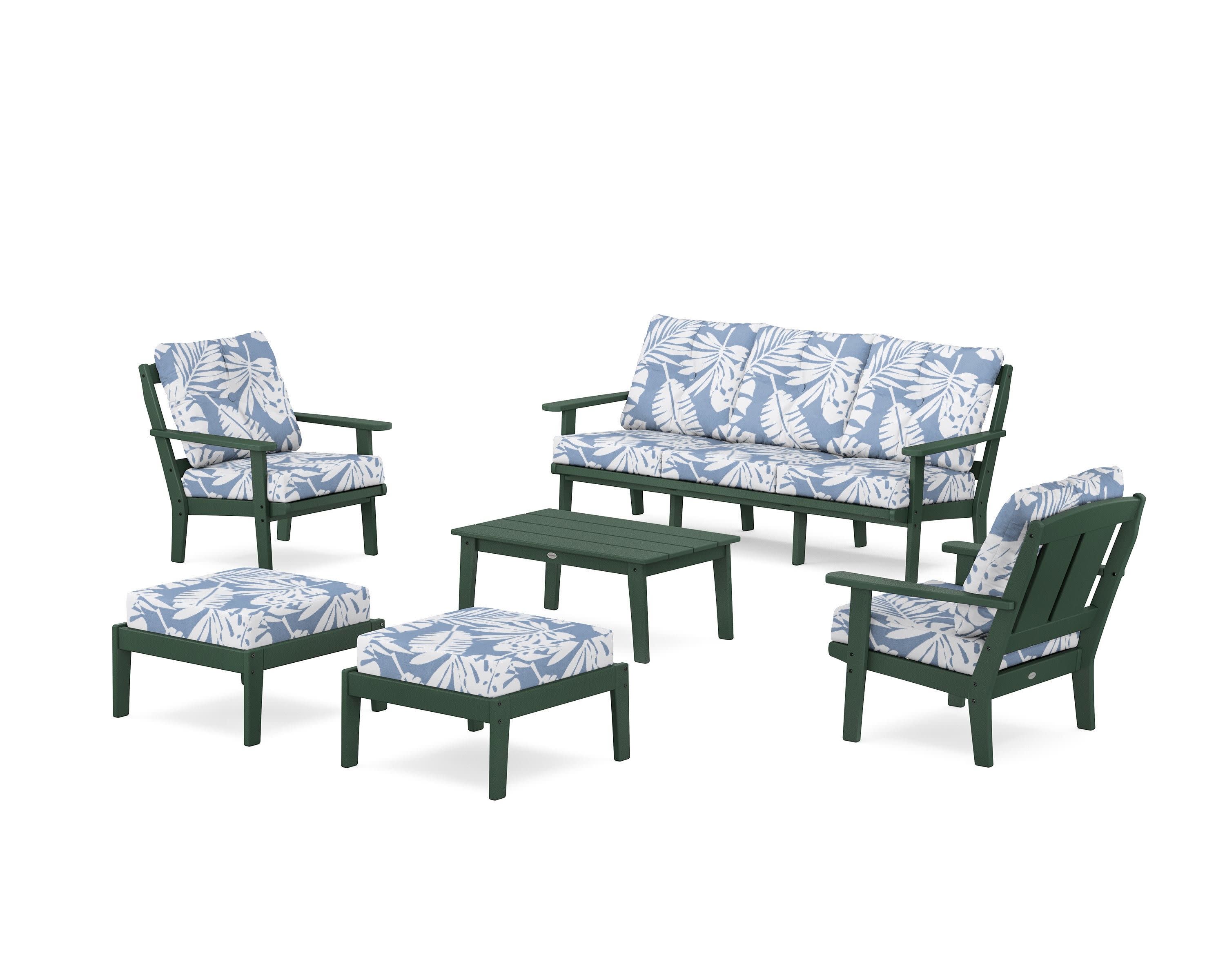 Mission 6-Piece Lounge Sofa Set in Green / Leaf Sky Blue