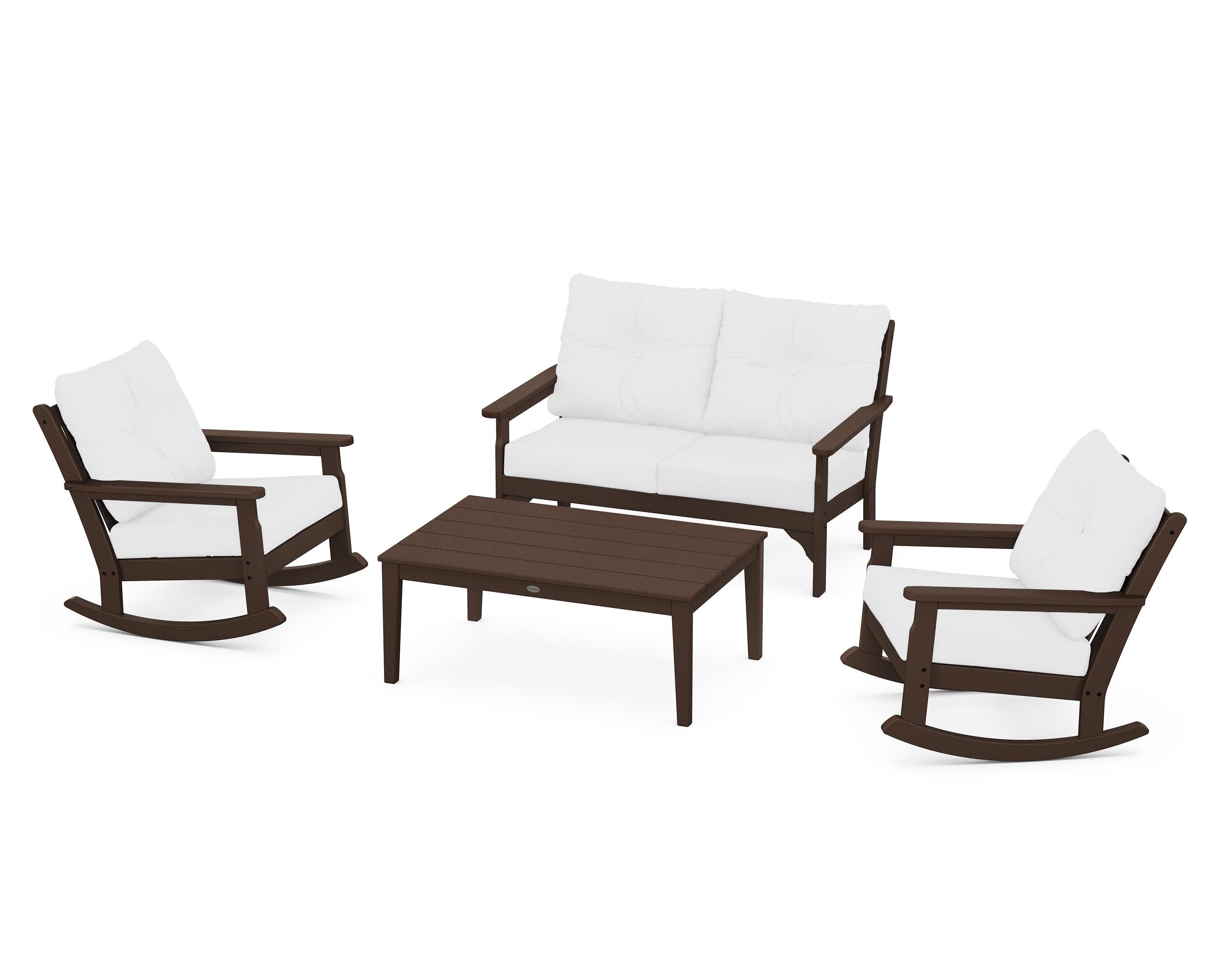 Vineyard 4-Piece Deep Seating Rocking Chair Set in Mahogany / Natural