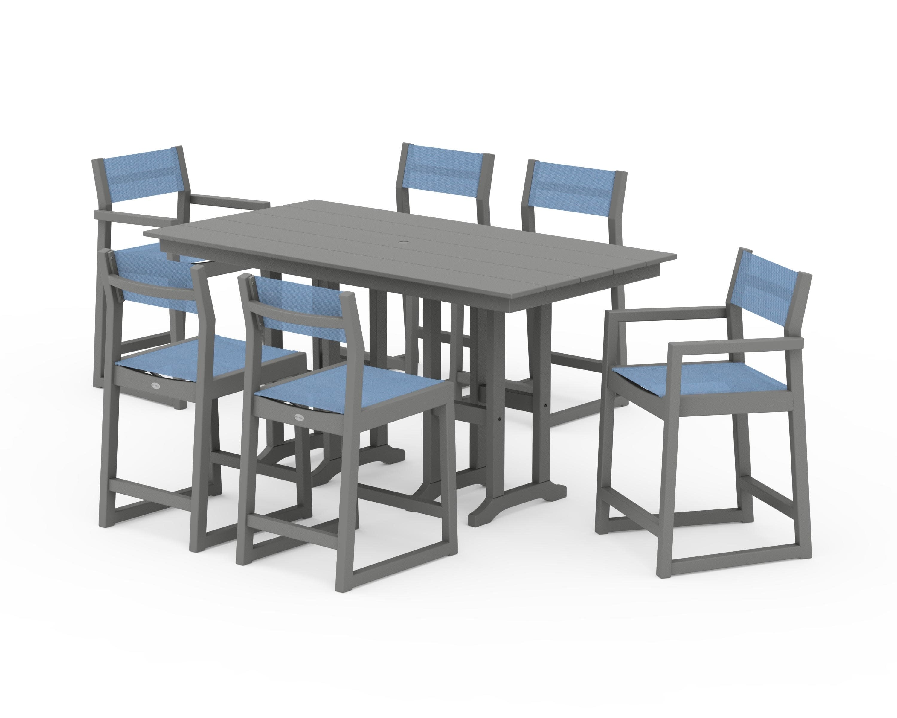 EDGE Sling 7-Piece Farmhouse Counter Set in Slate Grey / Poolside Sling