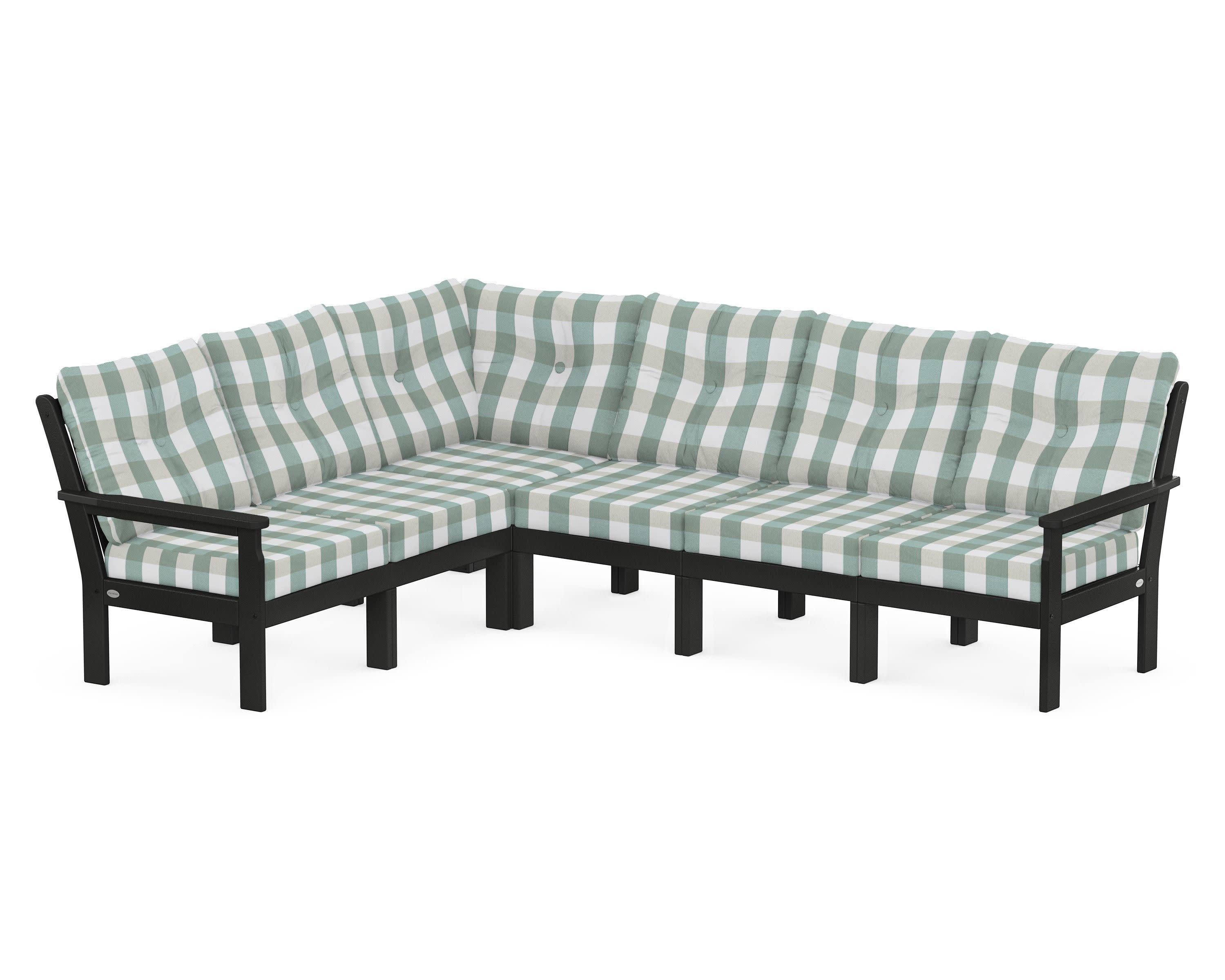Vineyard 6-Piece Sectional in Black / Buffalo Plaid Glacier Spa