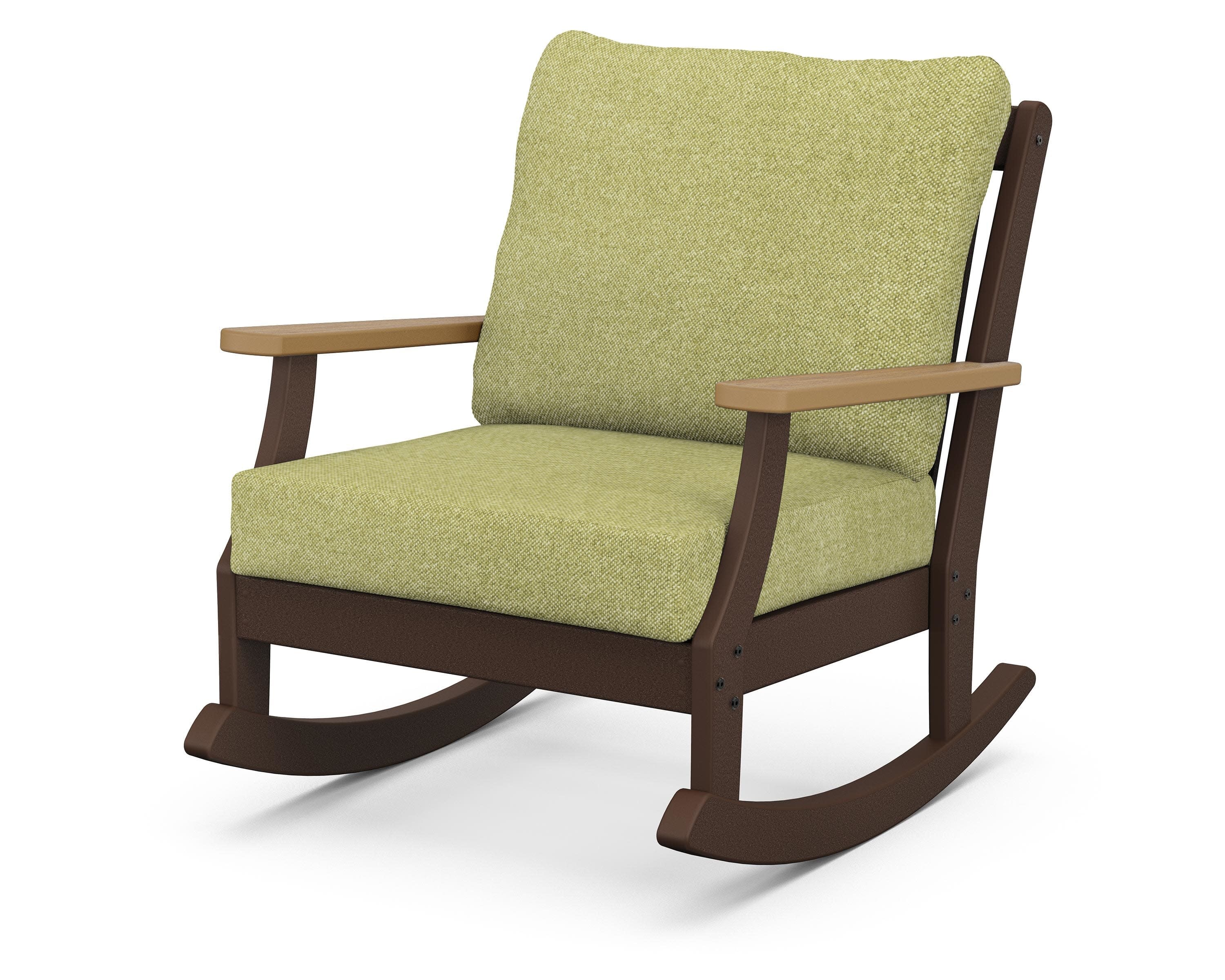 Braxton Deep Seating Rocking Chair in Mahogany / Natural / Chartreuse Boucle