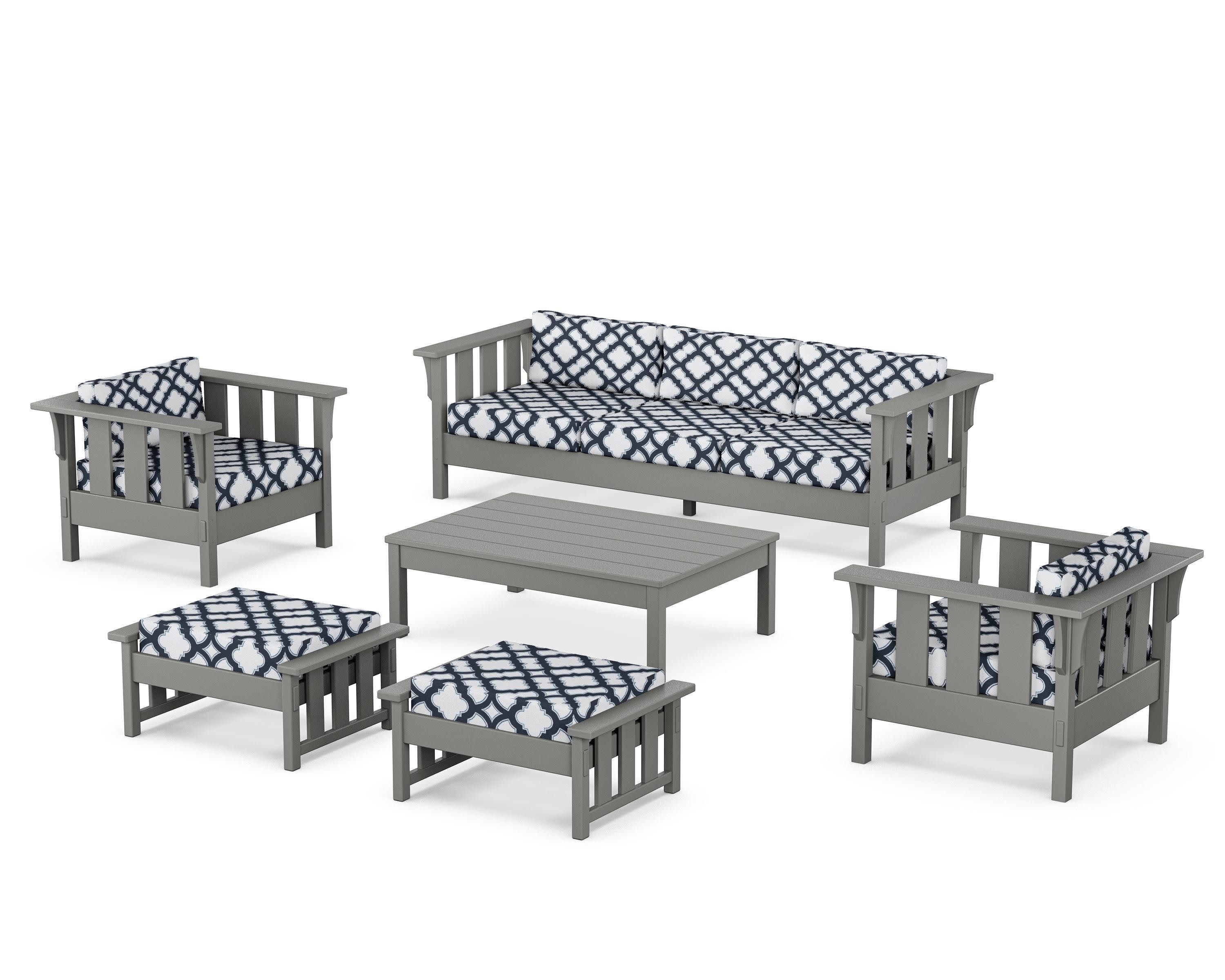 Acadia 6-Piece Lounge Sofa Set in Slate Grey / Trellis Marine Indigo